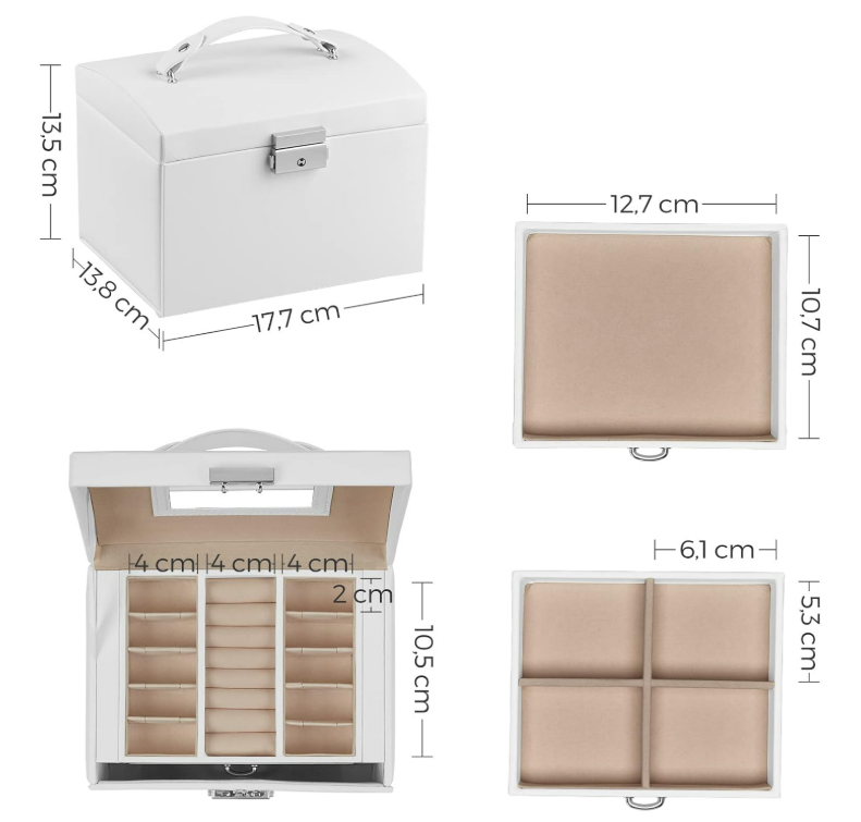 Foto 3 | Xtellar Joyero Premium De 3 Niveles, Organizador De Joyas Portátil Con Espejo Y Cerradura, Ideal Para Viajes Y Salir