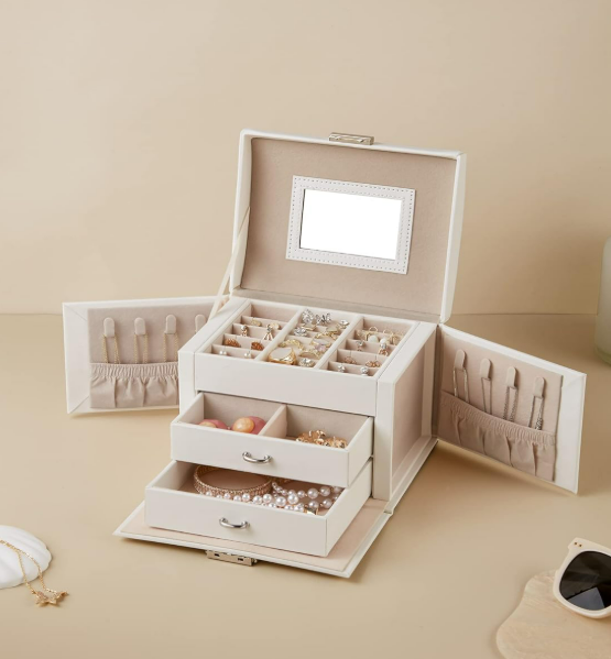 Foto 4 | Xtellar Joyero Premium De 3 Niveles, Organizador De Joyas Portátil Con Espejo Y Cerradura, Ideal Para Viajes Y Salir
