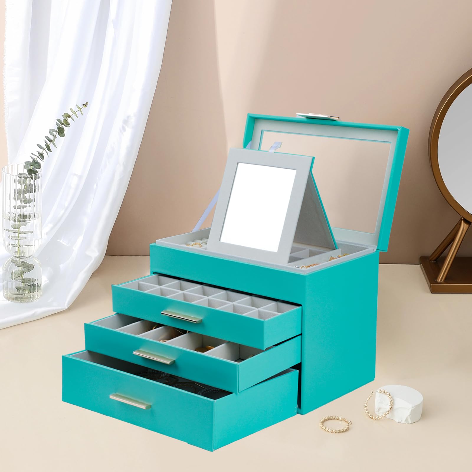 Foto 6 | Joyero Boovo Con Tapas De Cristal De 4 Capas Para Mujer, Color Turquesa - Venta Internacional.
