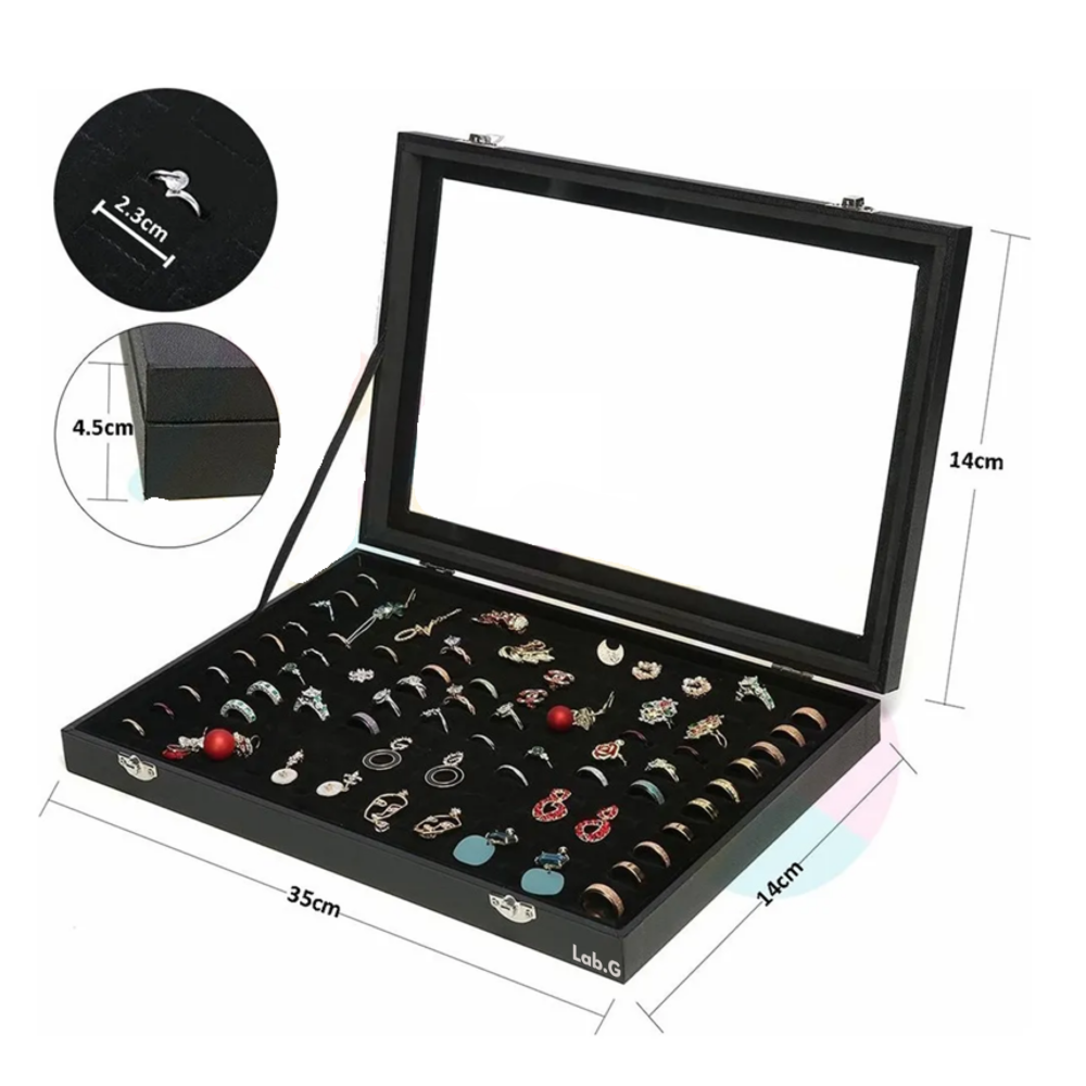Foto 4 | Bandeja Organizador Anillos De Terciopelo Con 100 Ranuras Lab.g,  Negro