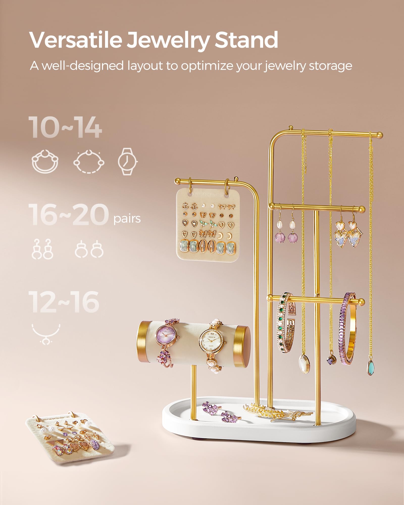 Foto 3 | Soporte Para Joyas Songmics, Organizador De Joyas, Dorado Metálico - Venta Internacional.