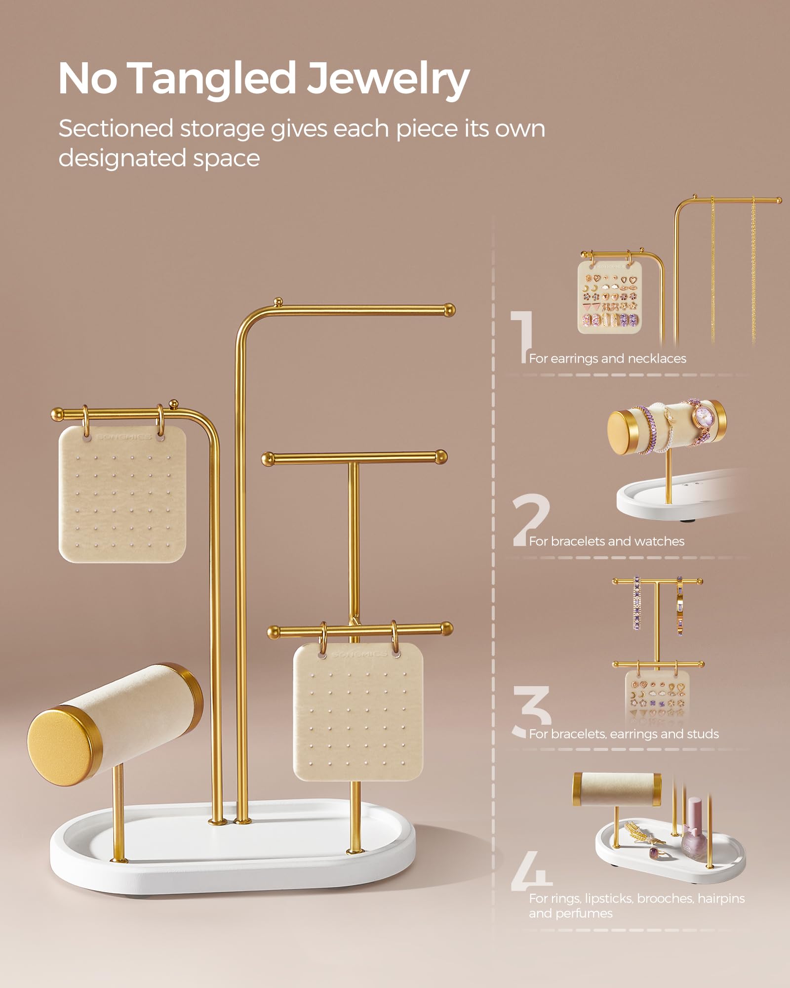Foto 4 | Soporte Para Joyas Songmics, Organizador De Joyas, Dorado Metálico - Venta Internacional.