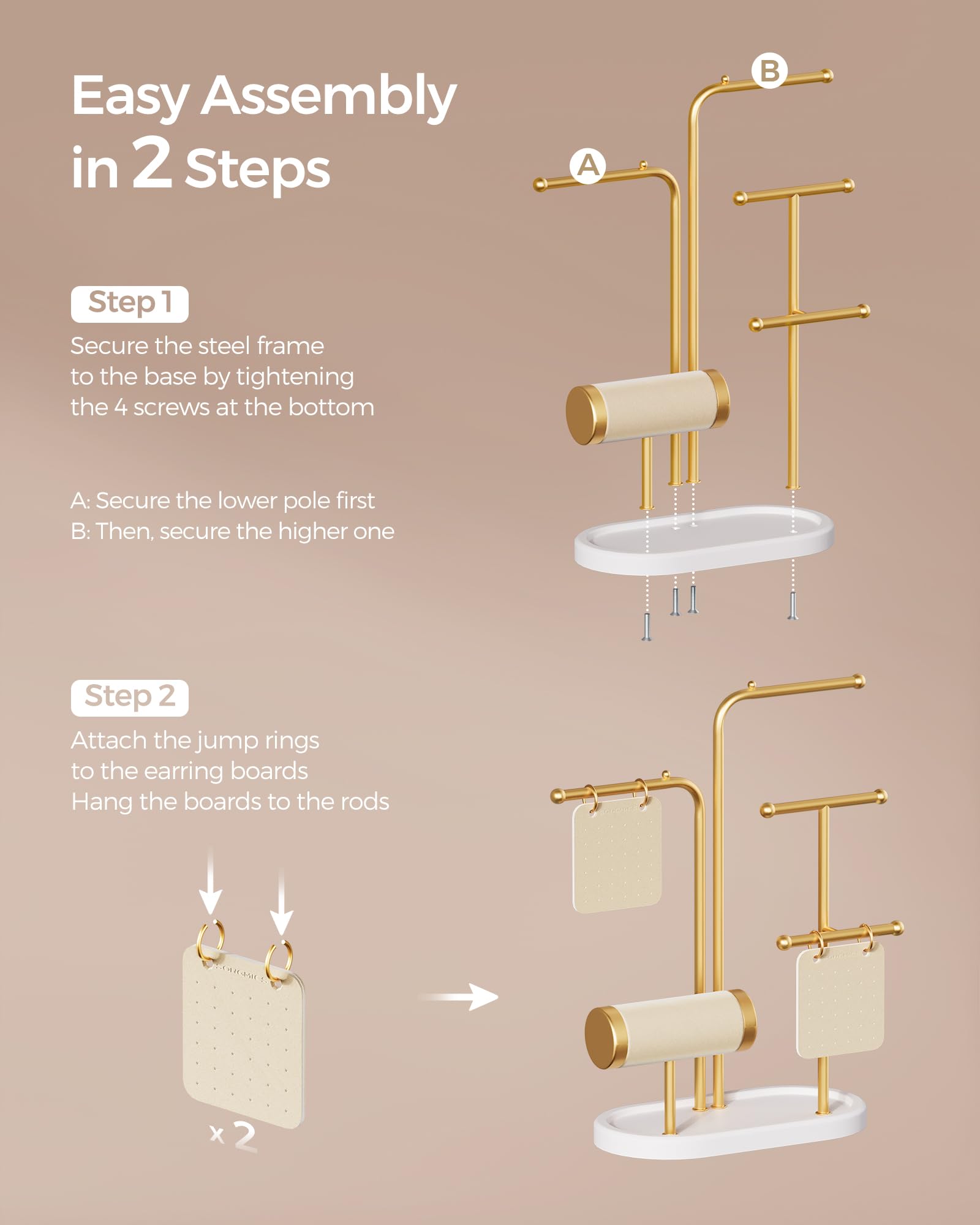 Foto 7 | Soporte Para Joyas Songmics, Organizador De Joyas, Dorado Metálico - Venta Internacional.