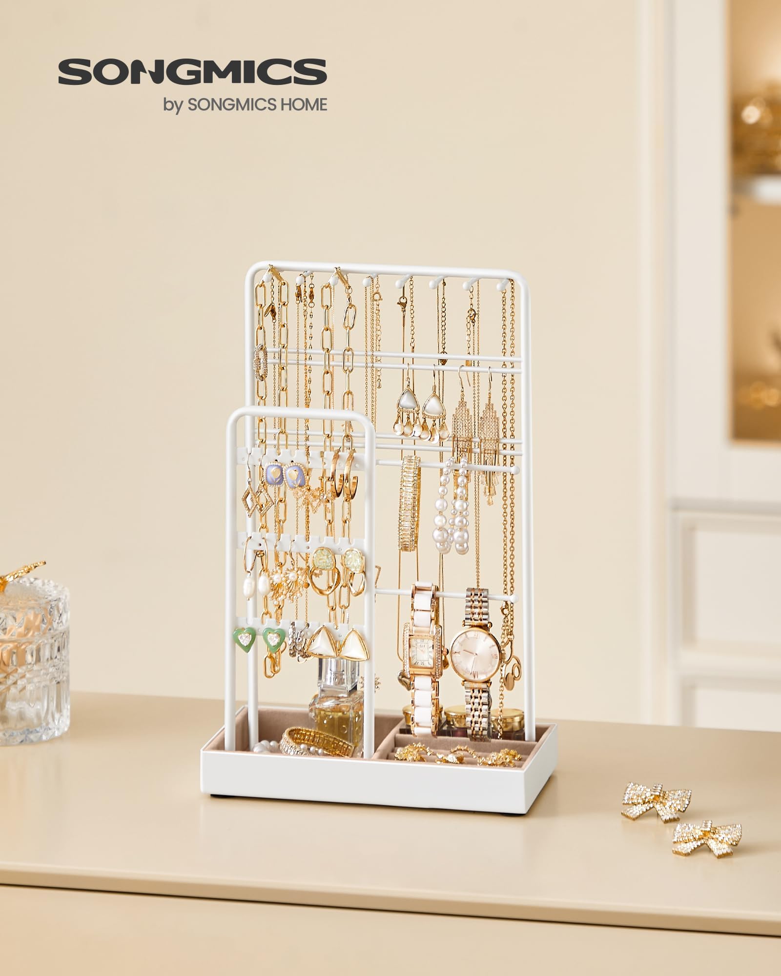Foto 2 | Soporte Para Joyas Songmics, Bandeja De Terciopelo Con Marco De Metal Blanco - Venta Internacional.