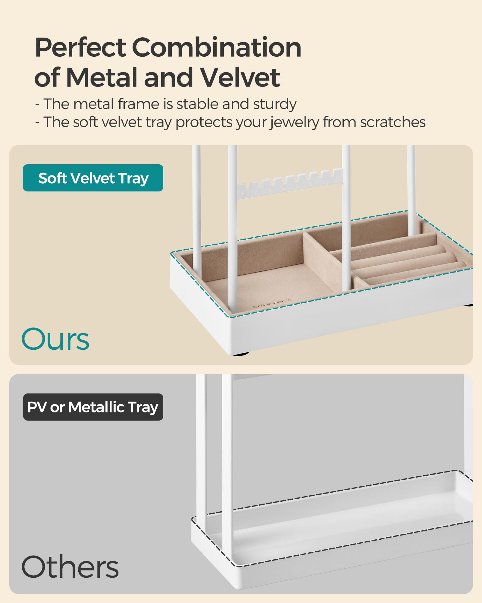 Foto 5 | Soporte Para Joyas Songmics, Bandeja De Terciopelo Con Marco De Metal Blanco - Venta Internacional.