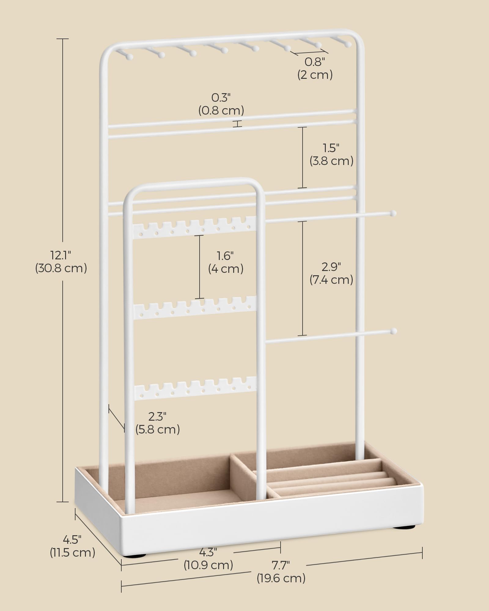 Foto 7 pulgar | Soporte Para Joyas Songmics, Bandeja De Terciopelo Con Marco De Metal Blanco - Venta Internacional.