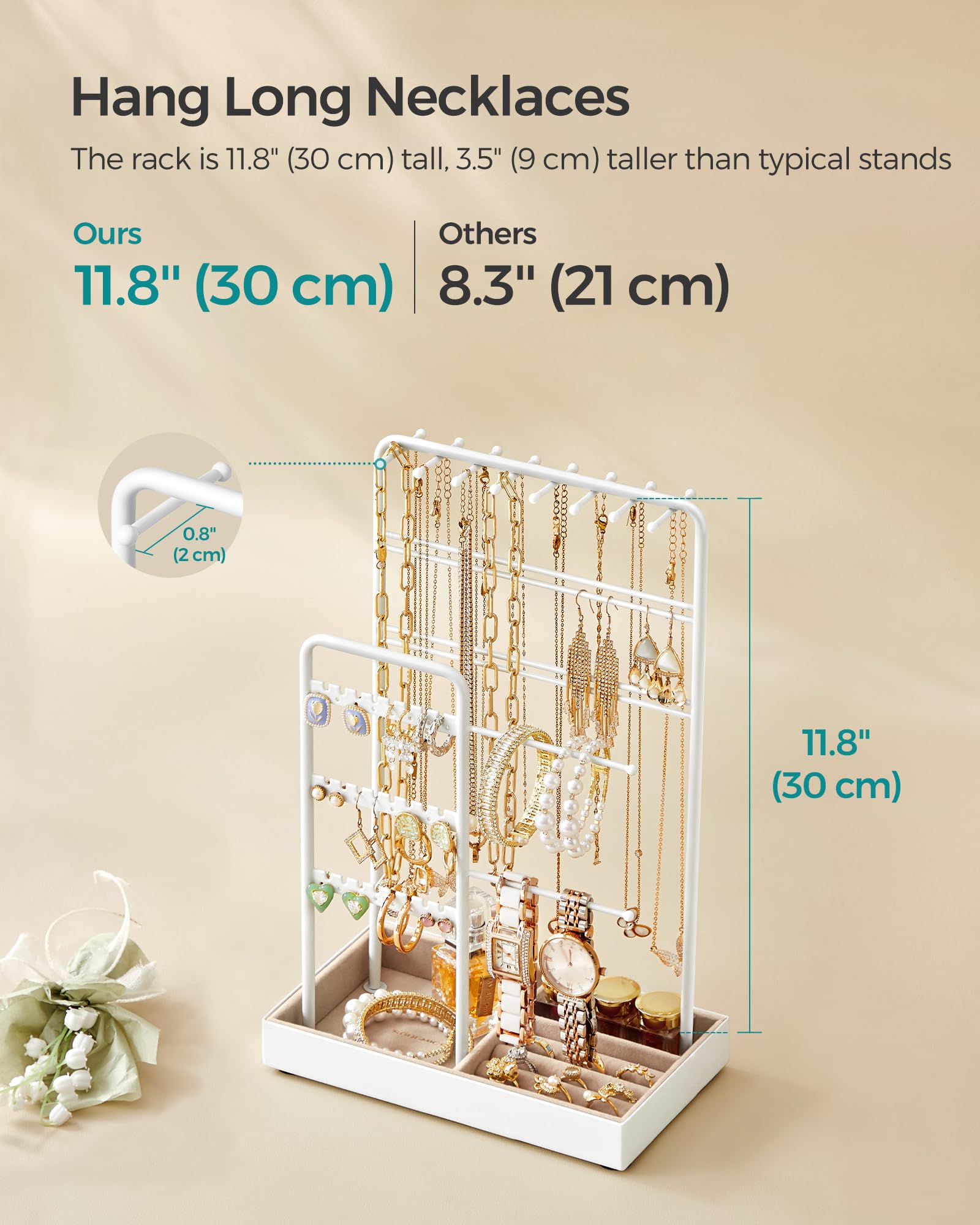 Foto 7 | Soporte Para Joyas Songmics, Bandeja De Terciopelo Con Marco De Metal Blanco - Venta Internacional.
