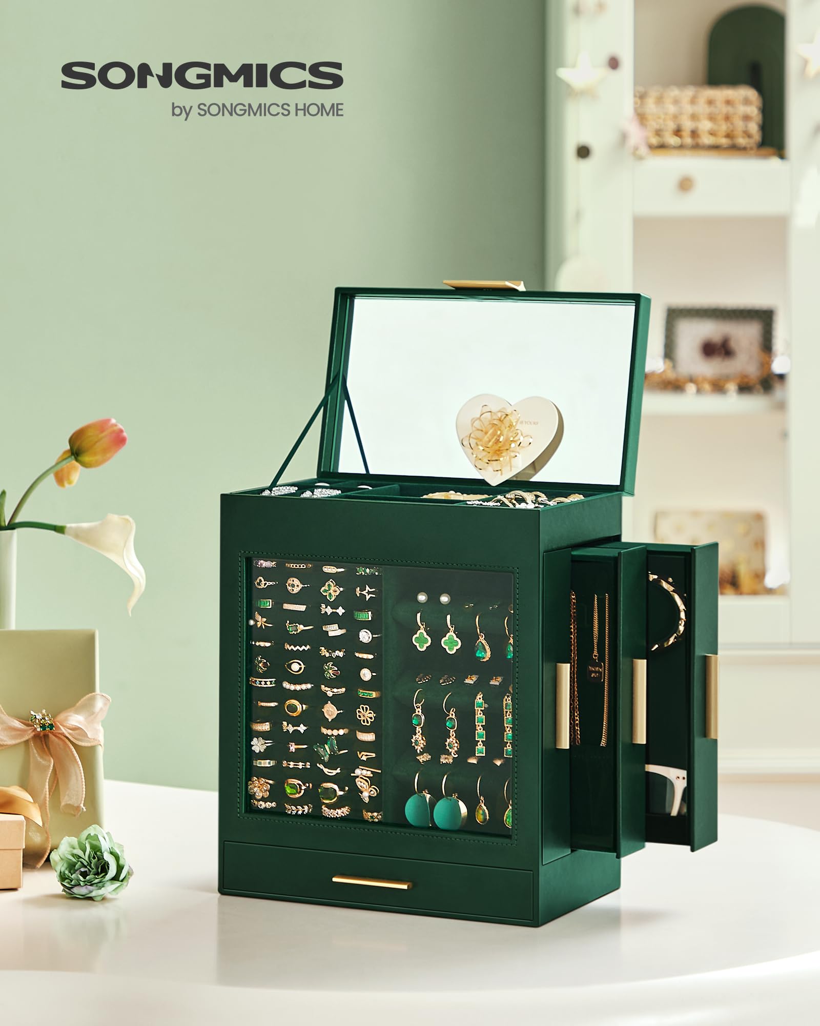 Foto 2 | Joyero Songmics De 5 Capas Con 3 Cajones Laterales, Color Verde Bosque - Venta Internacional.