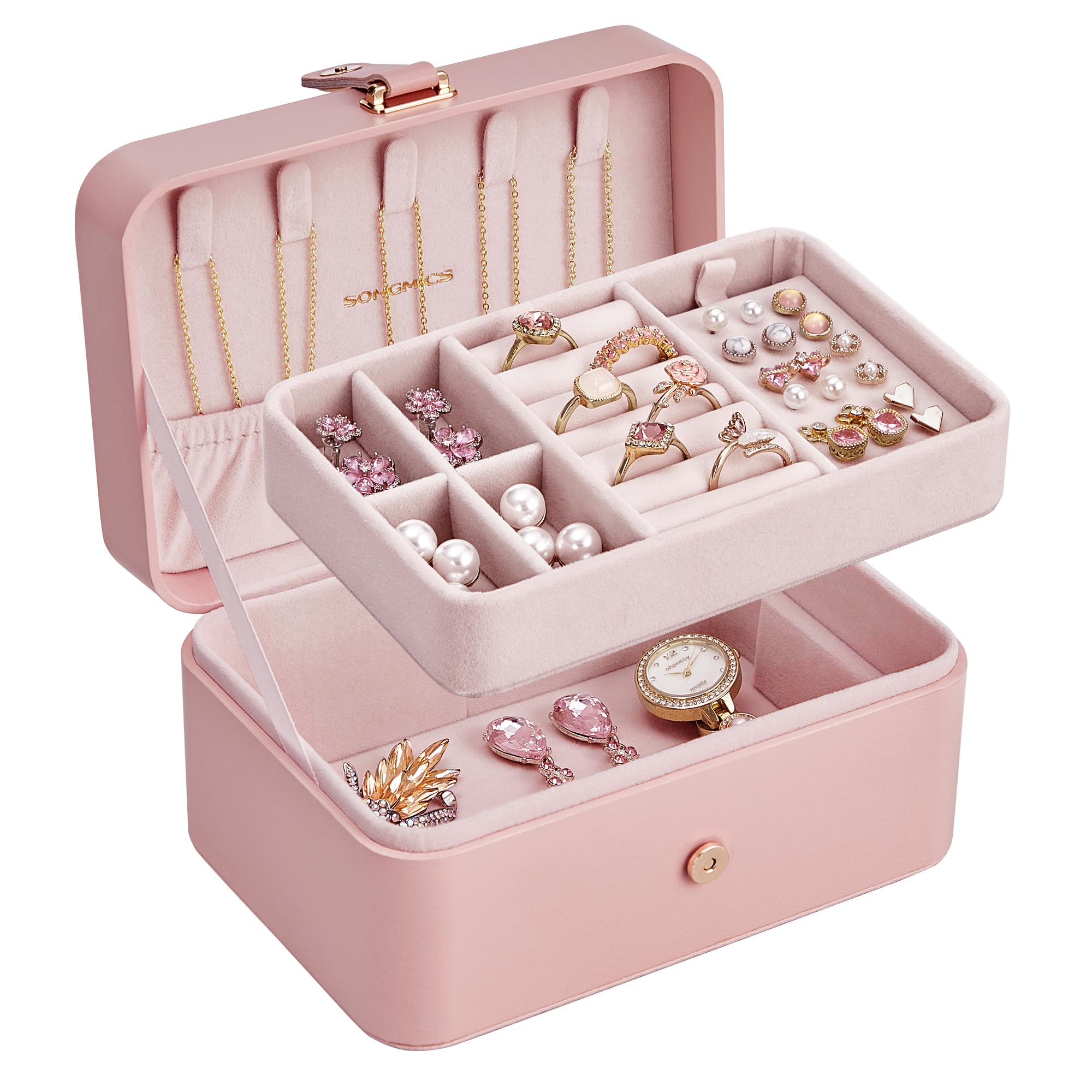 Foto 1 | Joyero Songmics Travel Organizador De 2 Capas, Color Rosa Gelatina - Venta Internacional.