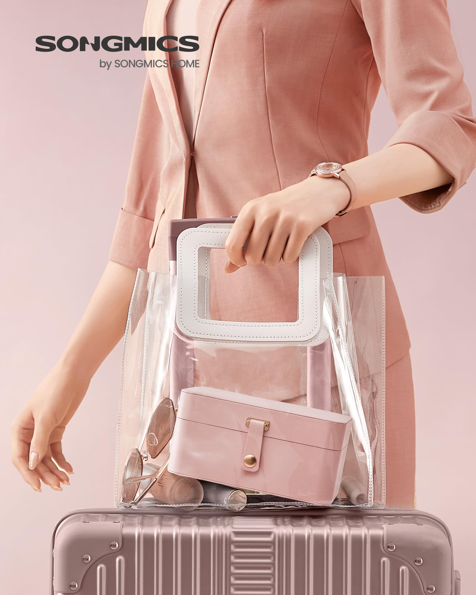 Foto 2 | Joyero Songmics Travel Organizador De 2 Capas, Color Rosa Gelatina - Venta Internacional.
