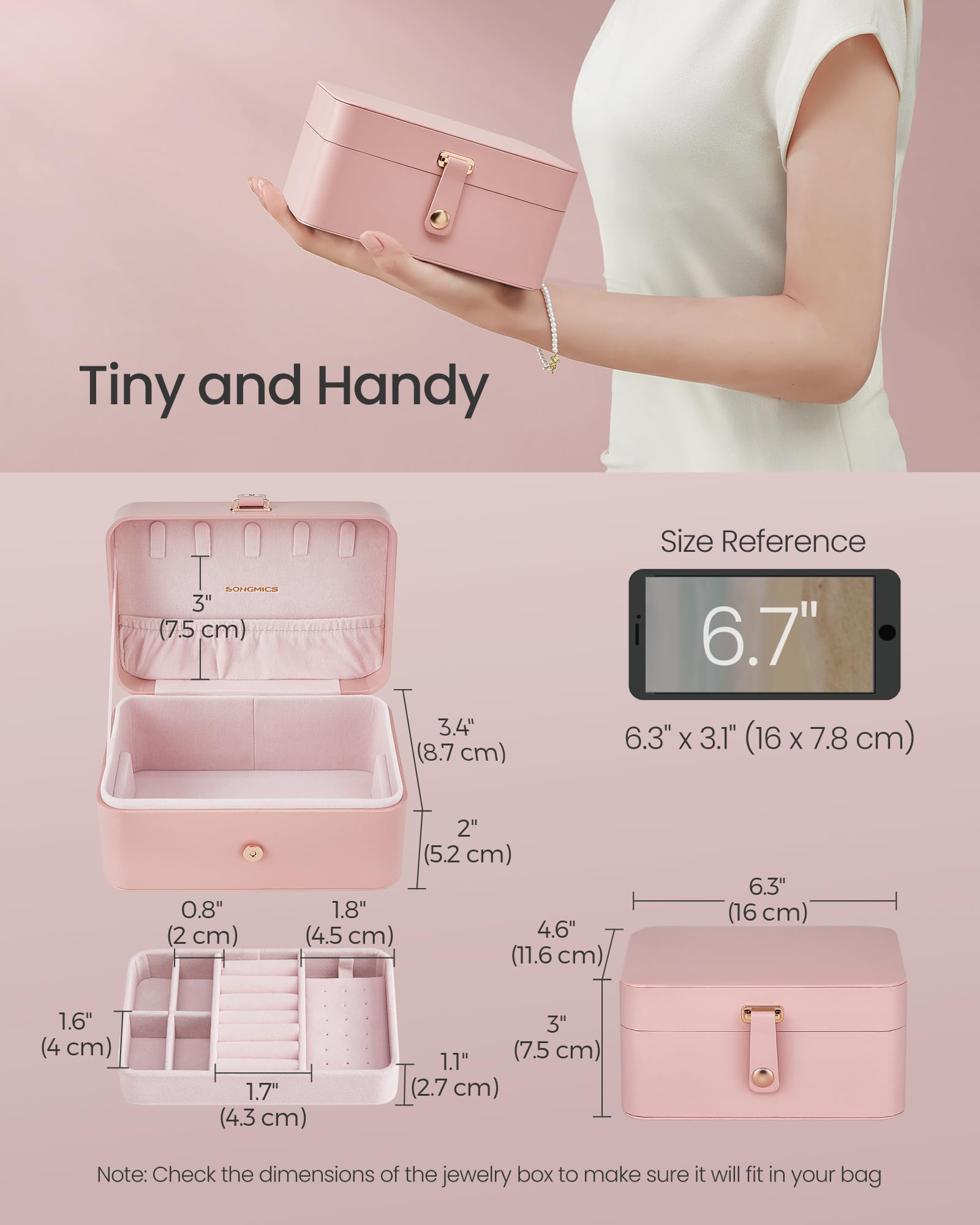 Foto 3 | Joyero Songmics Travel Organizador De 2 Capas, Color Rosa Gelatina - Venta Internacional.