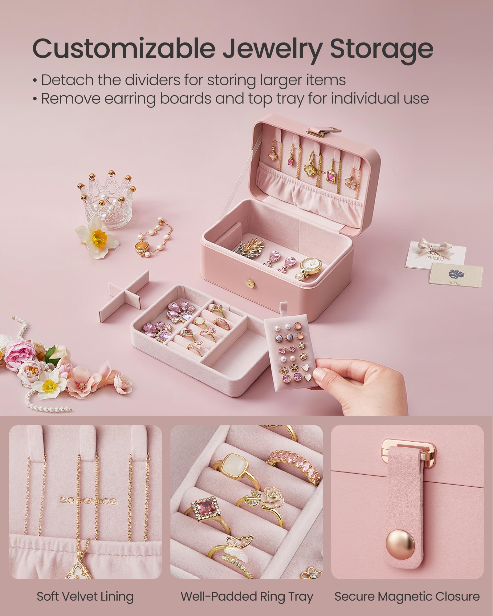 Foto 5 | Joyero Songmics Travel Organizador De 2 Capas, Color Rosa Gelatina - Venta Internacional.