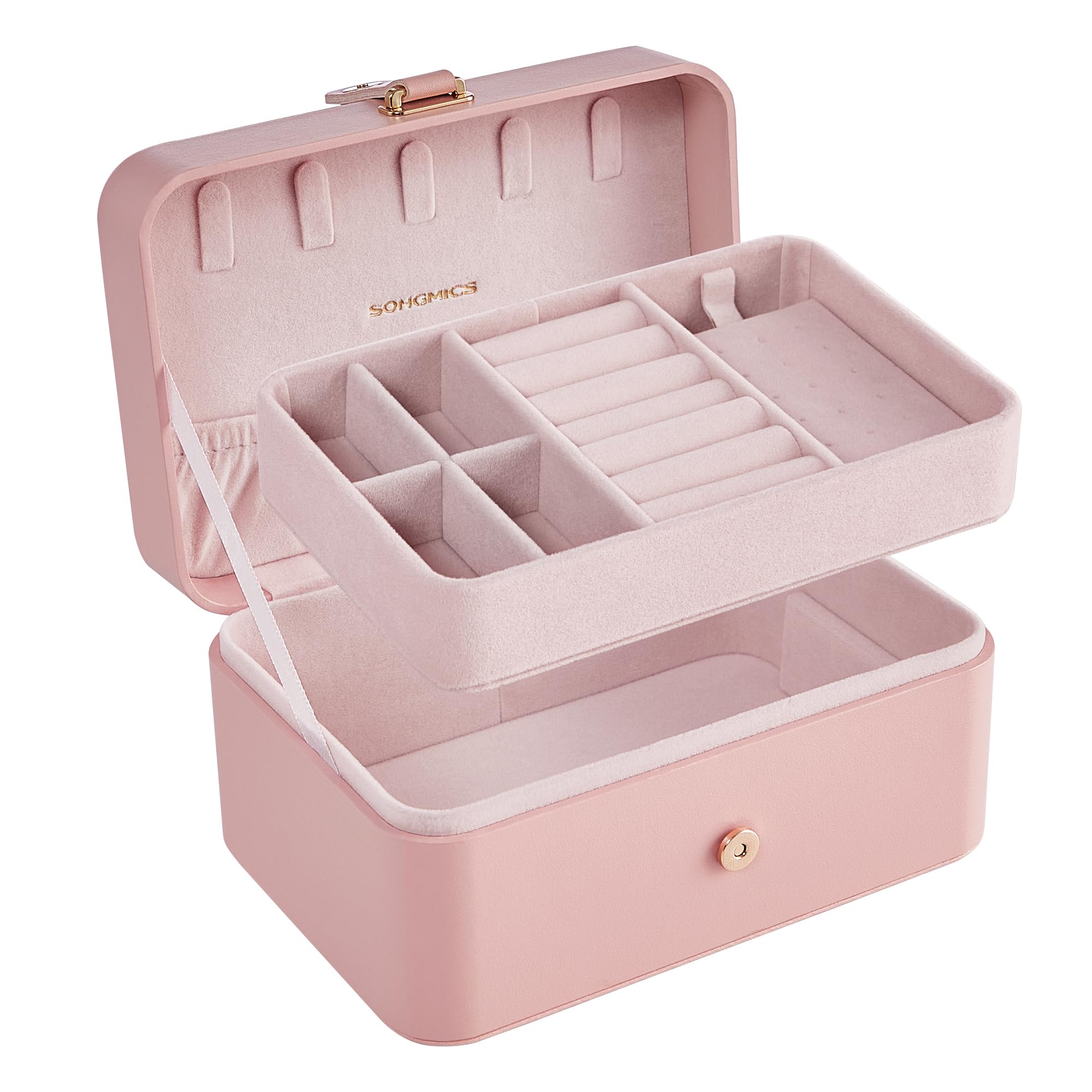 Foto 7 | Joyero Songmics Travel Organizador De 2 Capas, Color Rosa Gelatina - Venta Internacional.