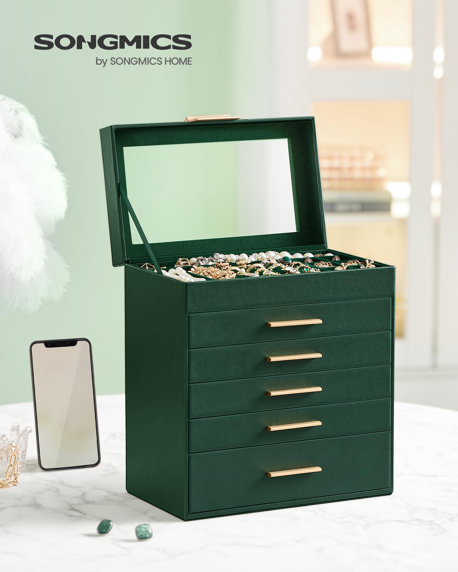 Foto 3 pulgar | Joyero Songmics, Organizador De 6 Capas Con Tapa De Cristal, Color Verde Bosque - Venta Internacional.