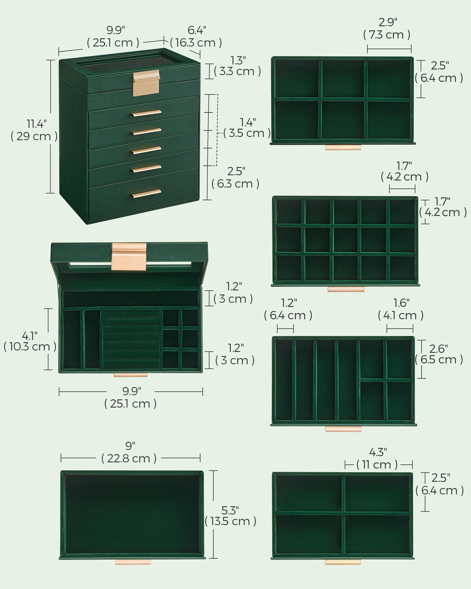 Foto 6 pulgar | Joyero Songmics, Organizador De 6 Capas Con Tapa De Cristal, Color Verde Bosque - Venta Internacional.