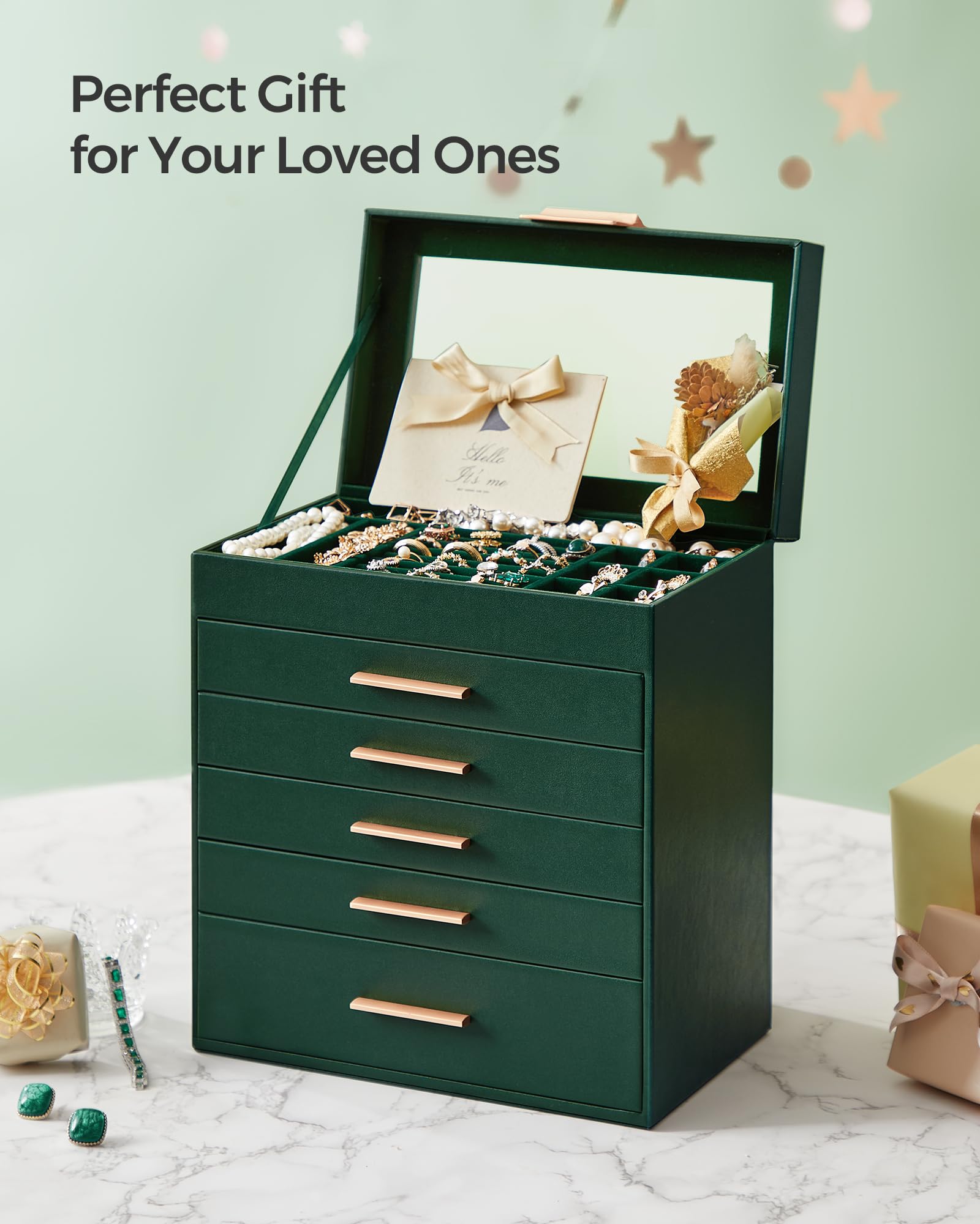 Foto 7 | Joyero Songmics, Organizador De 6 Capas Con Tapa De Cristal, Color Verde Bosque - Venta Internacional.
