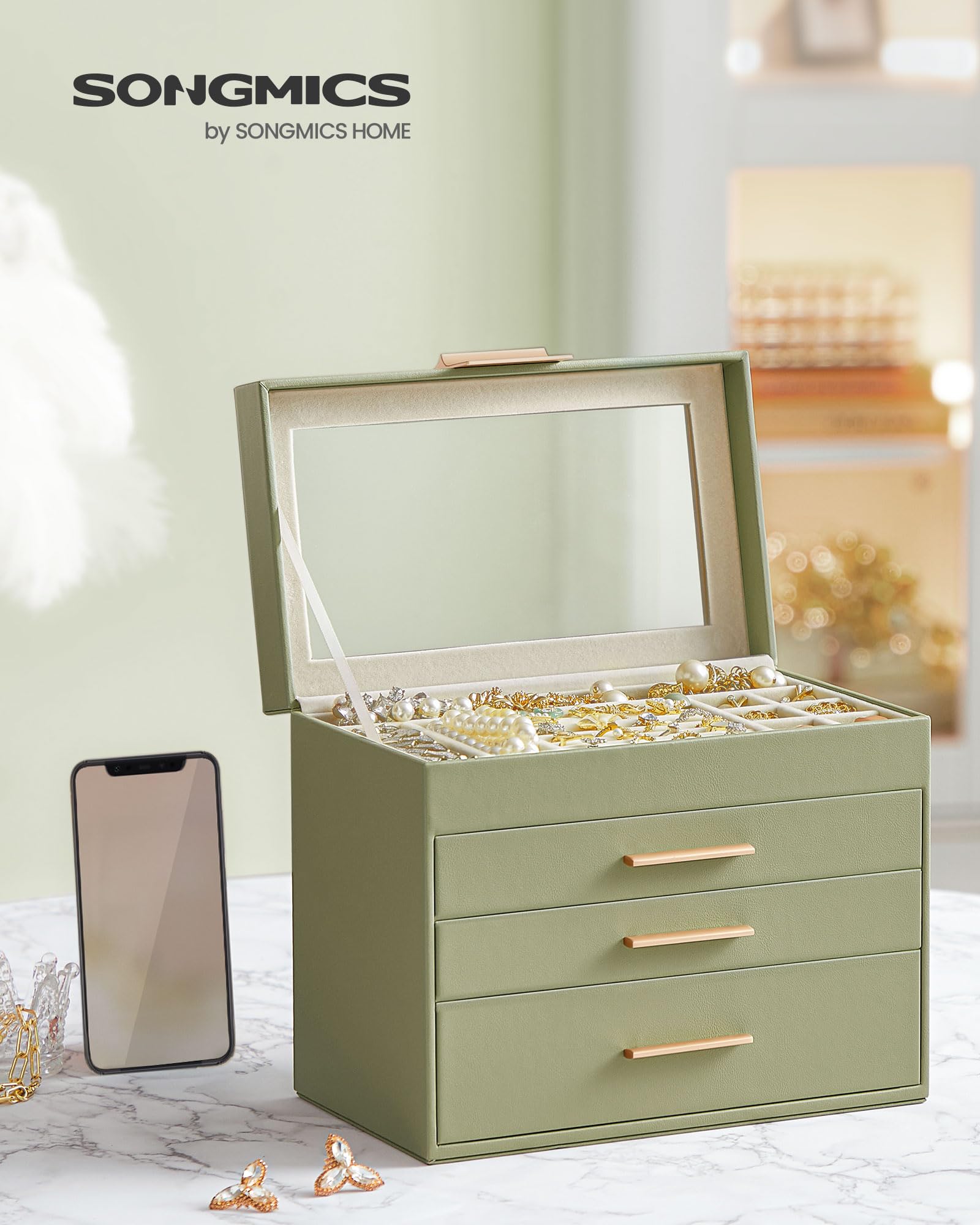 Foto 3 pulgar | Joyero Songmics, Organizador De 4 Capas Con Tapa De Cristal, Color Verde Laurel - Venta Internacional.