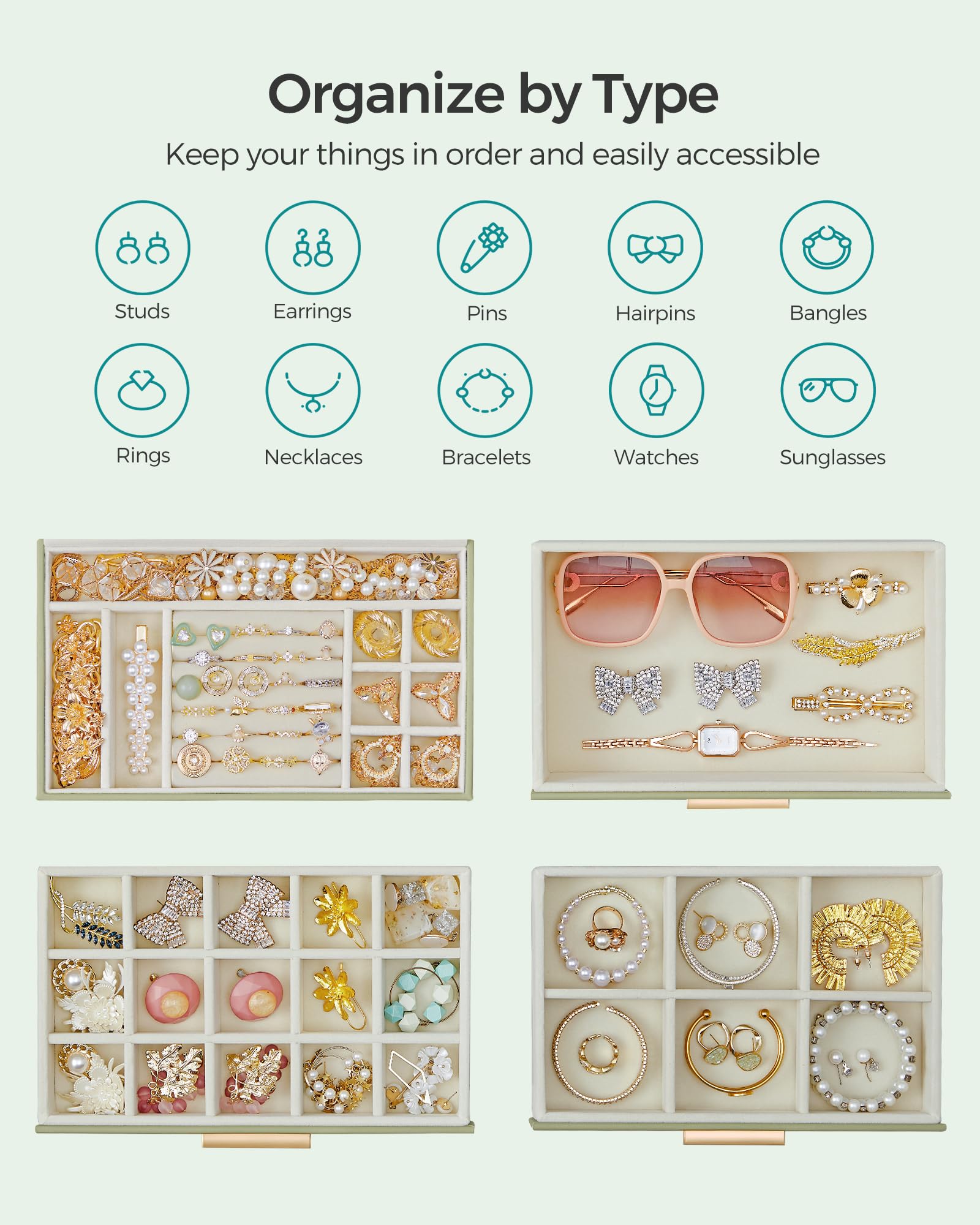 Foto 3 | Joyero Songmics, Organizador De 4 Capas Con Tapa De Cristal, Color Verde Laurel - Venta Internacional.