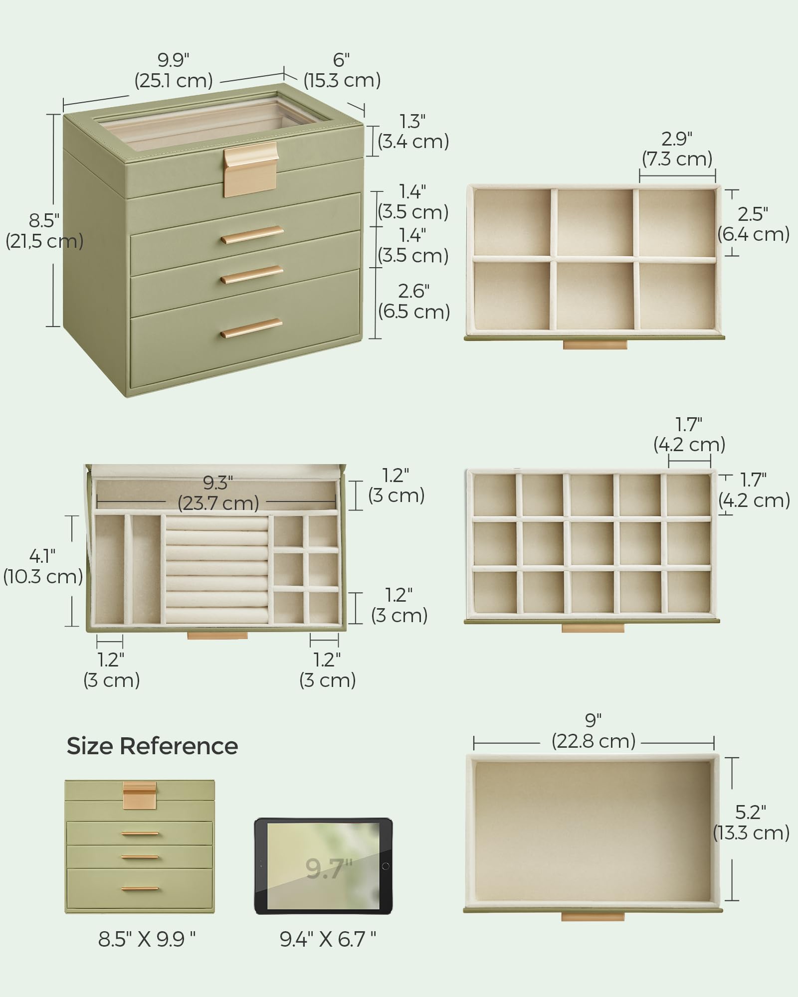 Foto 5 | Joyero Songmics, Organizador De 4 Capas Con Tapa De Cristal, Color Verde Laurel - Venta Internacional.