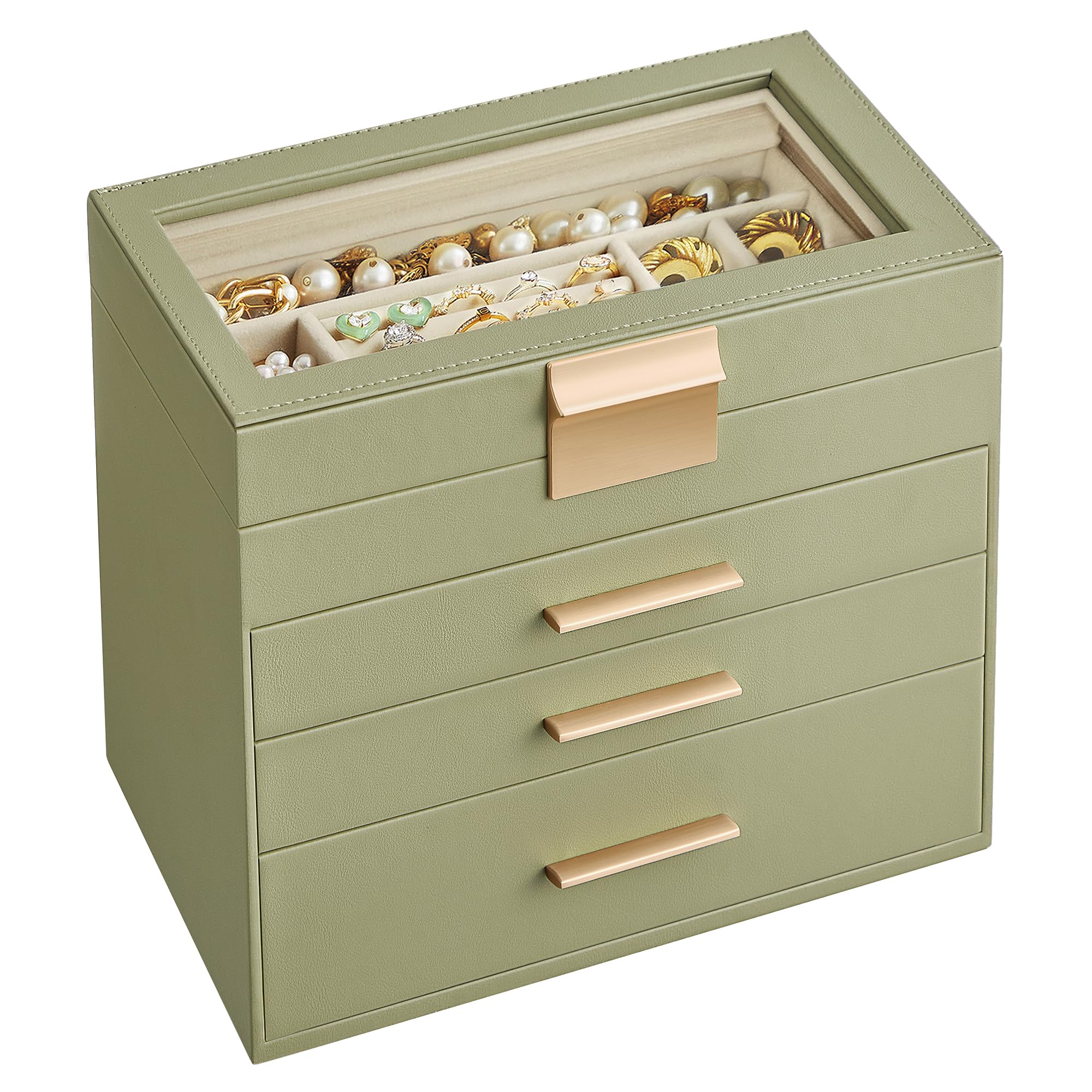 Foto 7 pulgar | Joyero Songmics, Organizador De 4 Capas Con Tapa De Cristal, Color Verde Laurel - Venta Internacional.