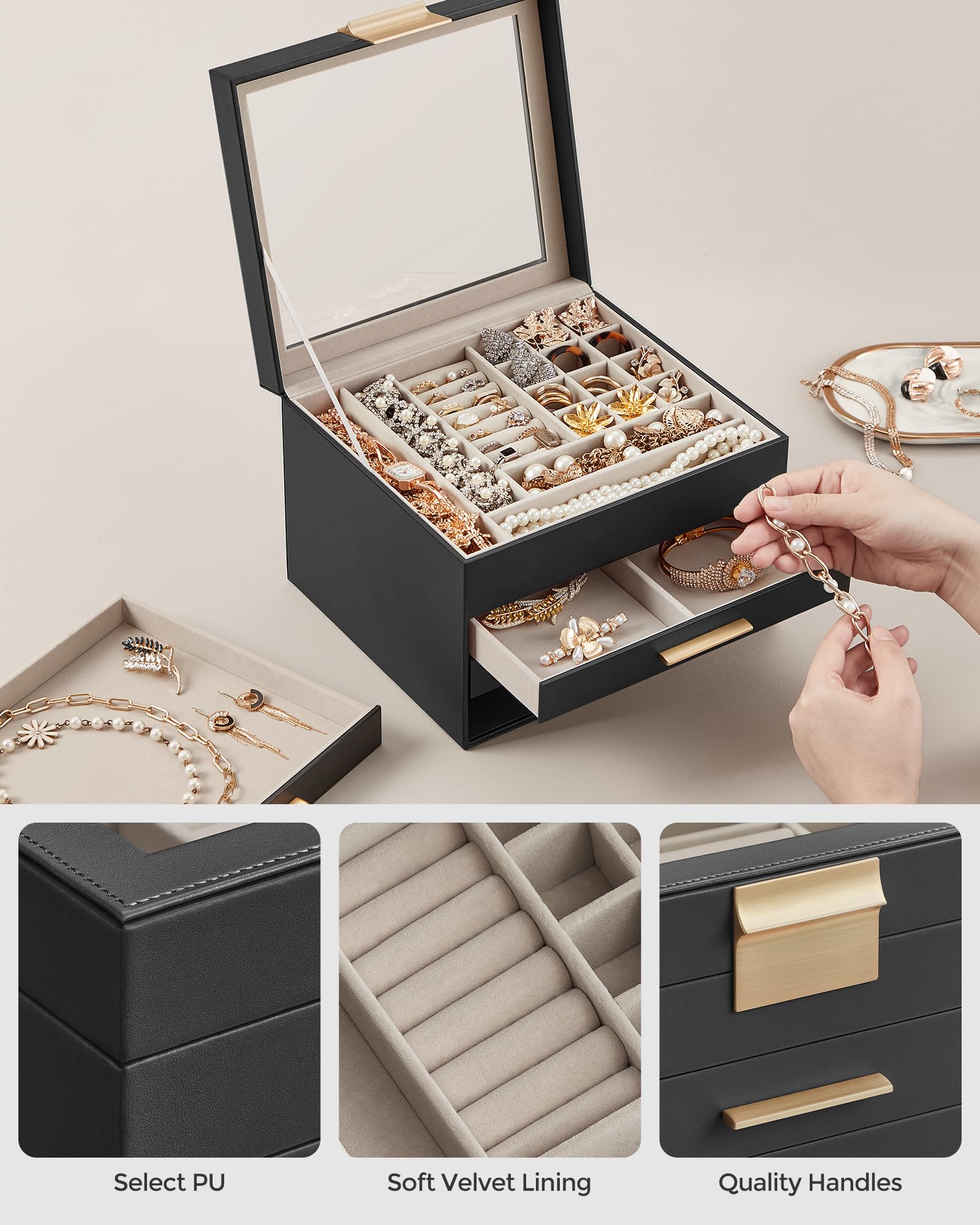 Foto 5 | Joyero Songmics De 4 Capas Con Tapa De Cristal 20,3 X 23,1 X 16,5 Cm - Venta Internacional.