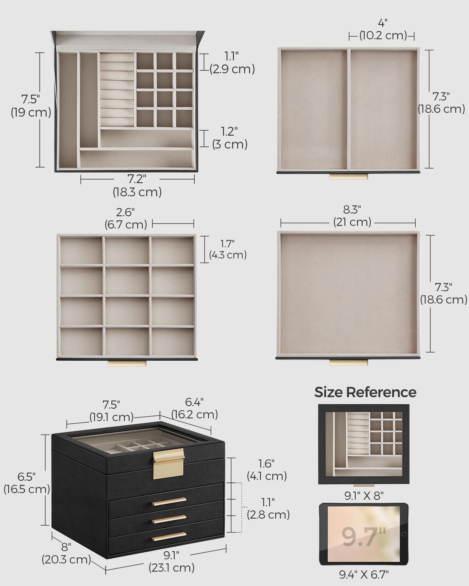 Foto 7 pulgar | Joyero Songmics De 4 Capas Con Tapa De Cristal 20,3 X 23,1 X 16,5 Cm - Venta Internacional.
