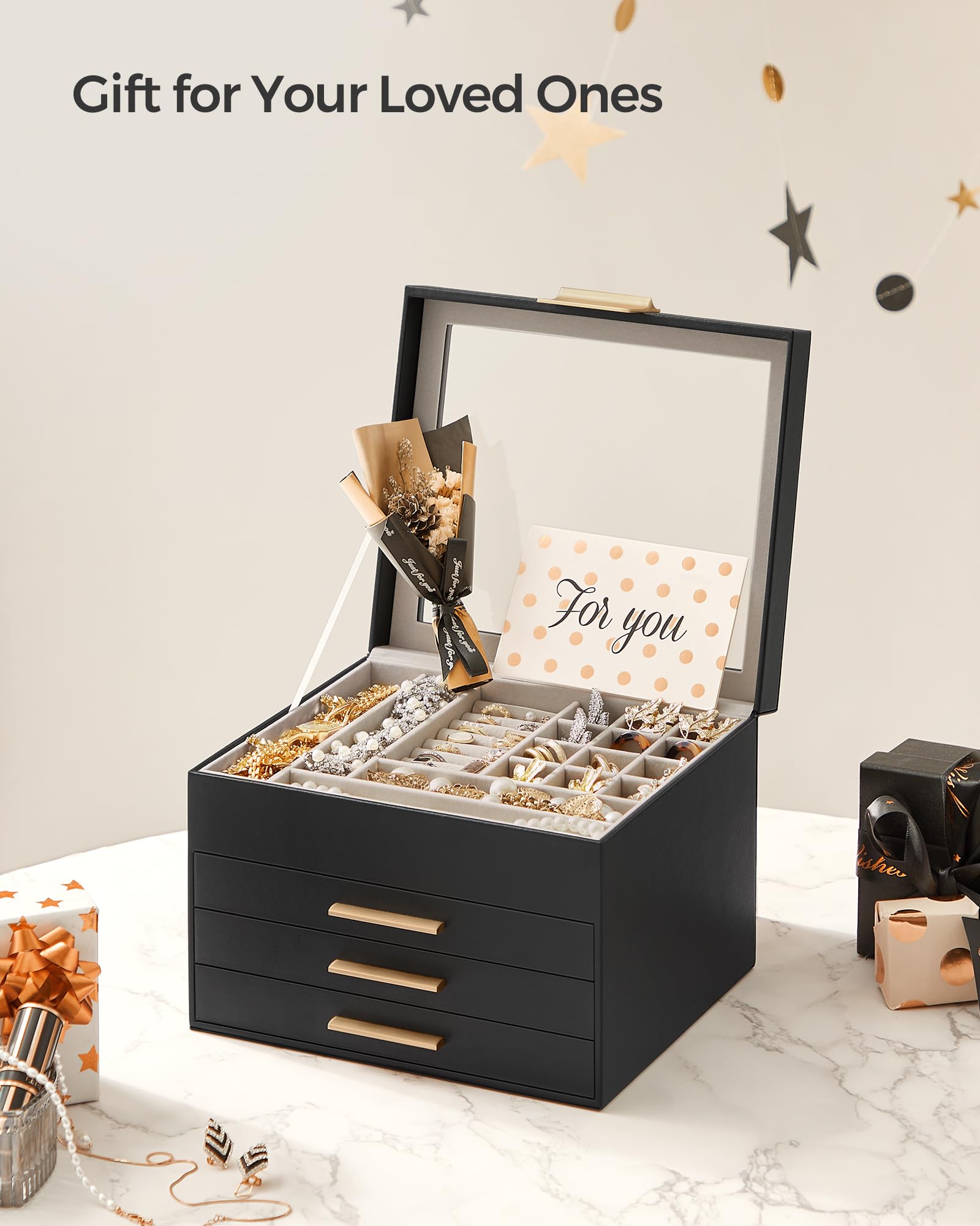 Foto 7 | Joyero Songmics De 4 Capas Con Tapa De Cristal 20,3 X 23,1 X 16,5 Cm - Venta Internacional.