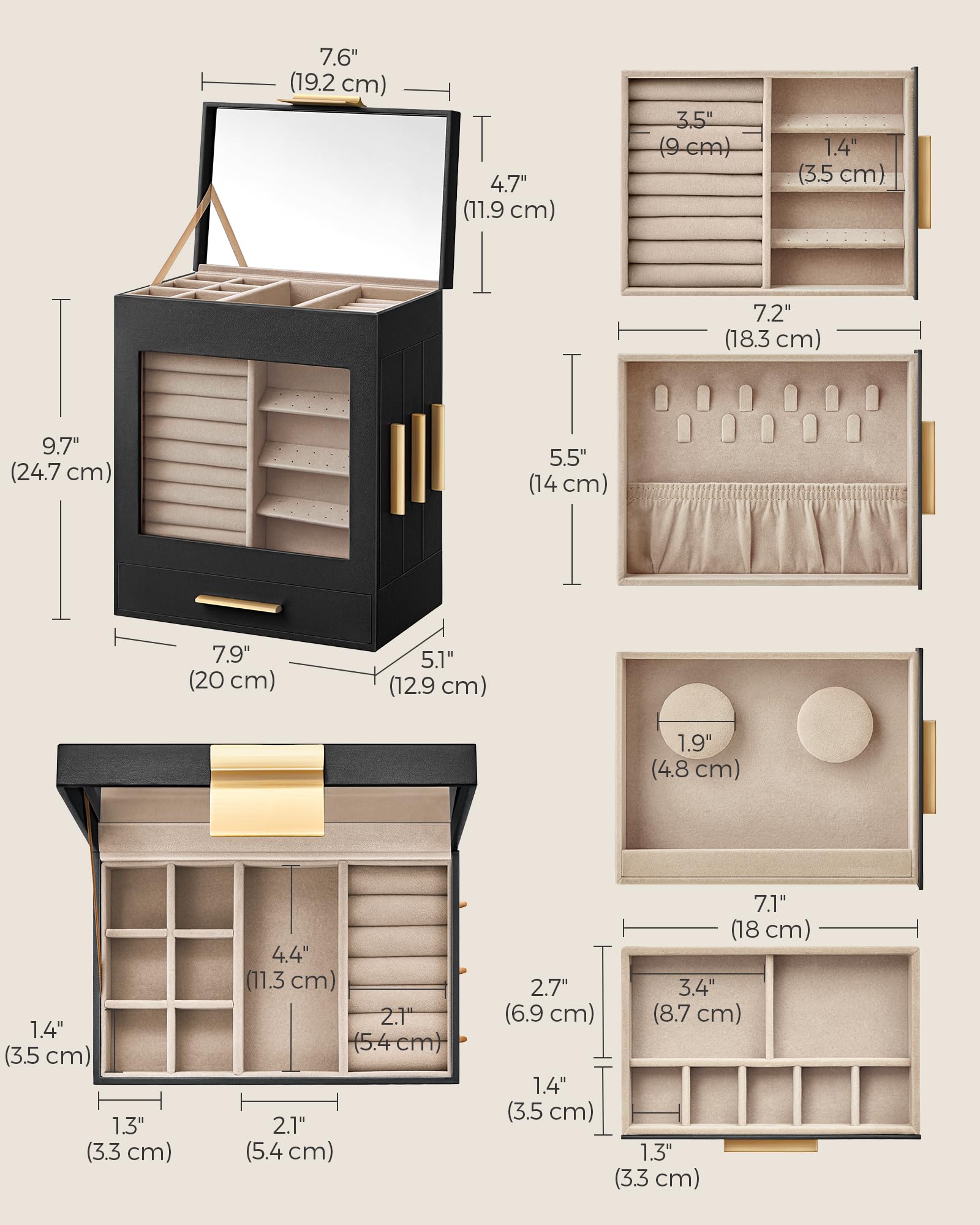 Foto 6 | Joyero Songmics Organizador De 5 Capas Con 3 Cajones Laterales - Venta Internacional.