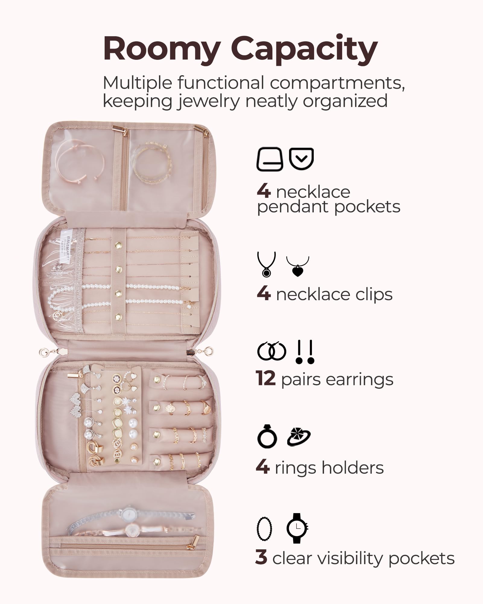 Foto 5 pulgar | Funda Organizadora De Joyas Bagsmart Travel Para Collares Y Pendientes - Venta Internacional.