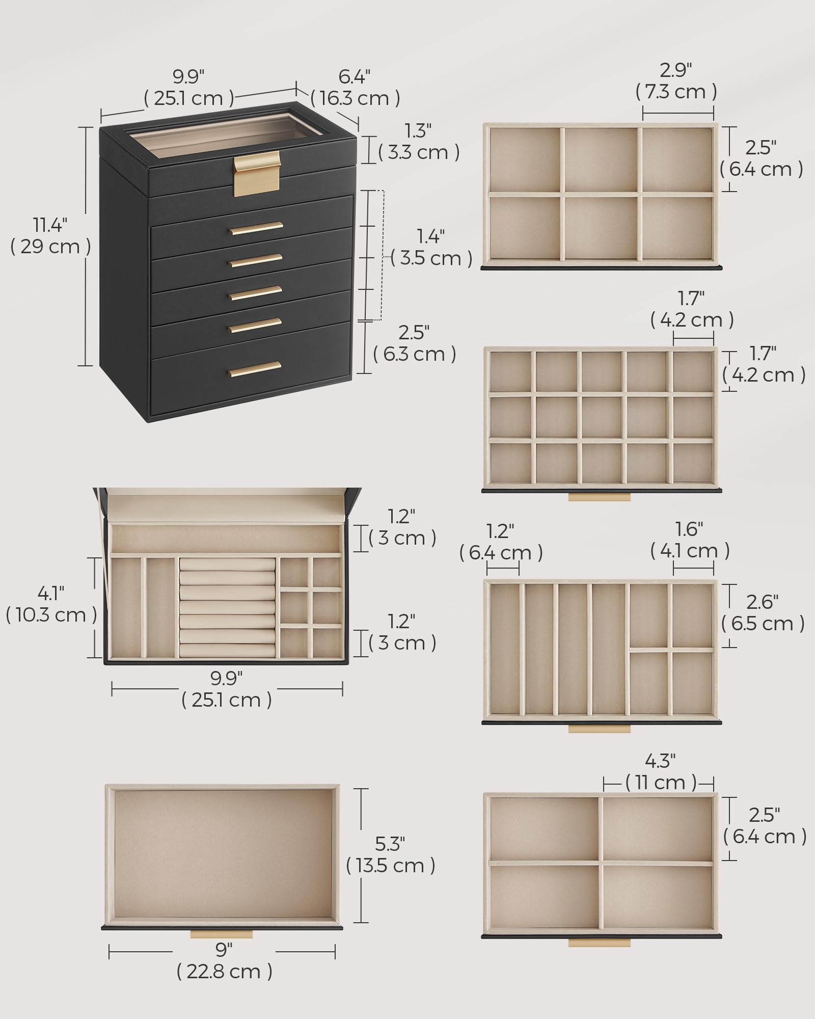Foto 5 | Joyero Songmics Organizador De 6 Capas Con Tapa De Vidrio Grafito - Venta Internacional.