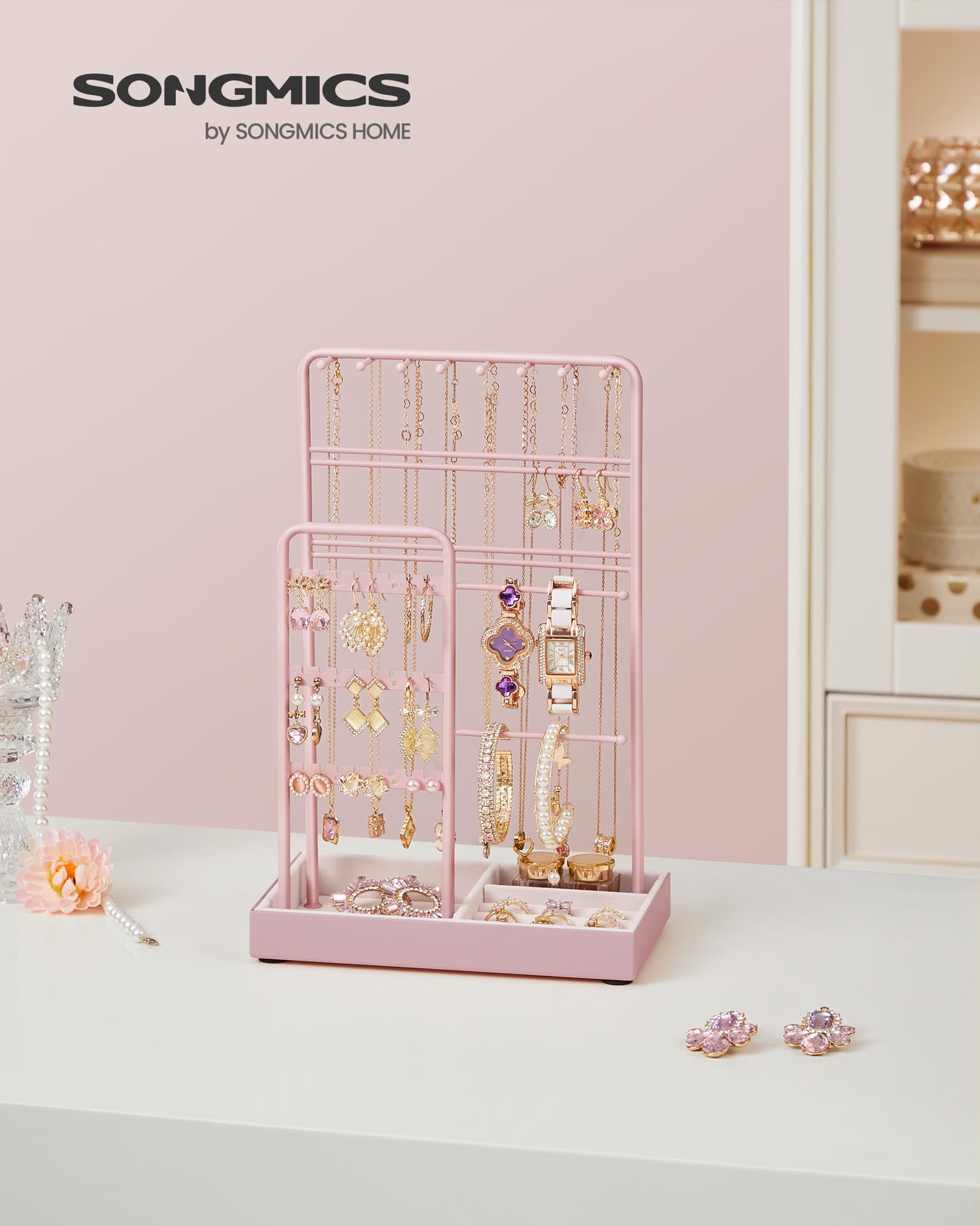Foto 2 | Soporte Para Joyas Songmics, Bandeja De Terciopelo Con Marco De Metal Rosa Gelatina - Venta Internacional.