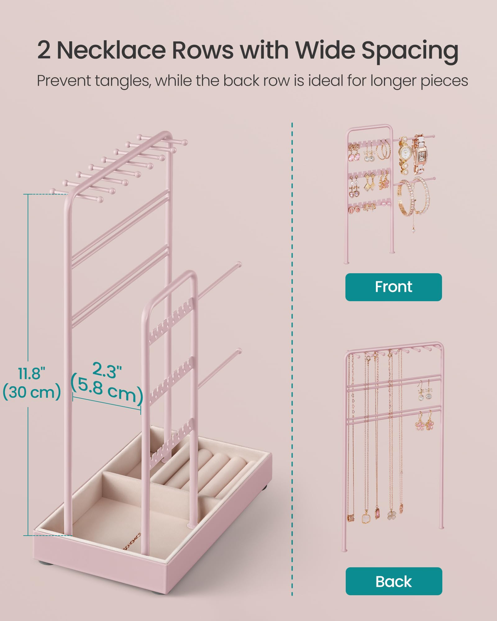 Foto 4 pulgar | Soporte Para Joyas Songmics, Bandeja De Terciopelo Con Marco De Metal Rosa Gelatina - Venta Internacional.