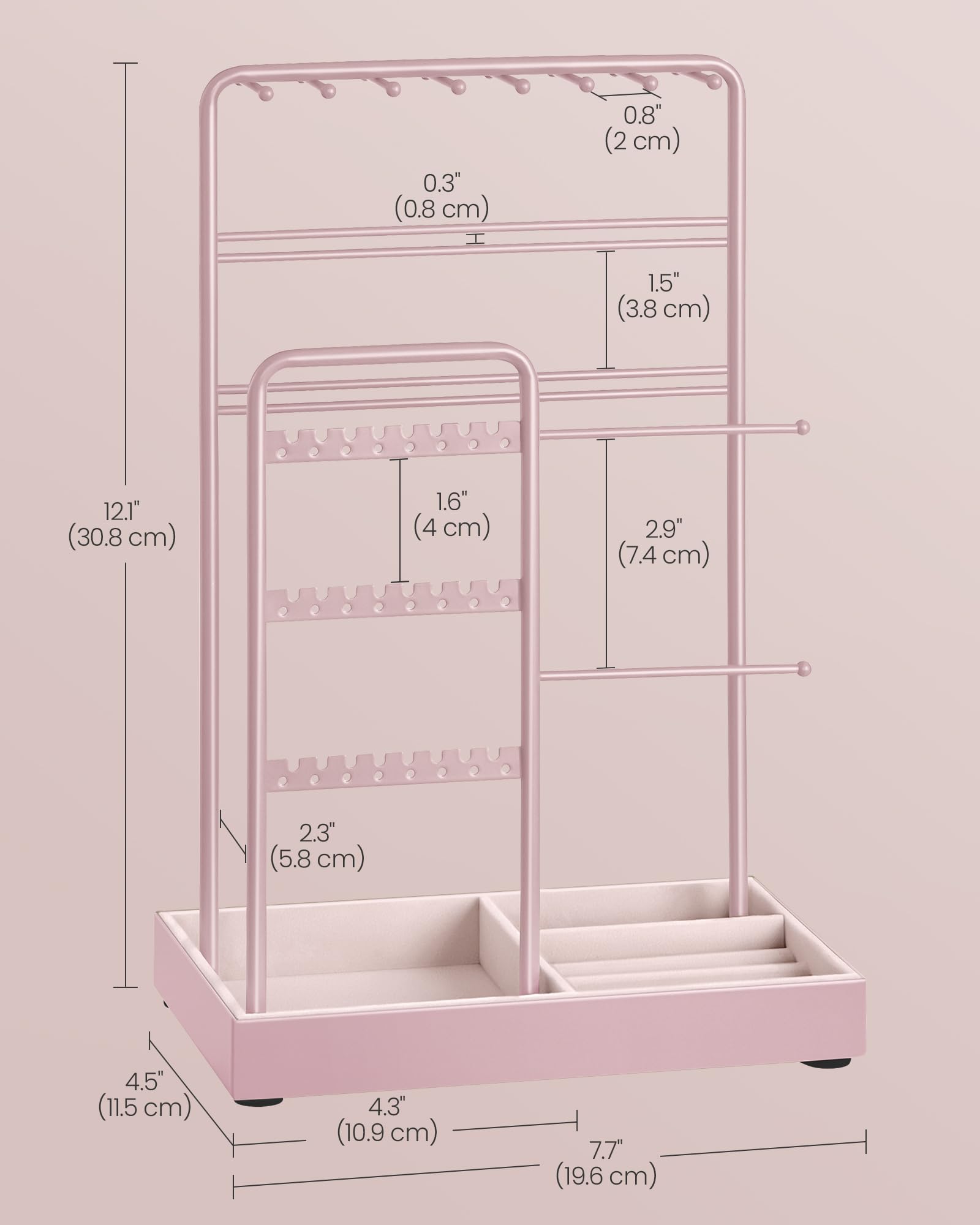 Foto 5 | Soporte Para Joyas Songmics, Bandeja De Terciopelo Con Marco De Metal Rosa Gelatina - Venta Internacional.