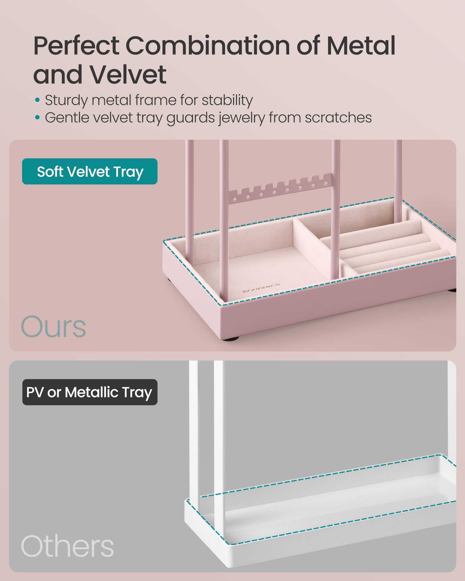 Foto 6 | Soporte Para Joyas Songmics, Bandeja De Terciopelo Con Marco De Metal Rosa Gelatina - Venta Internacional.