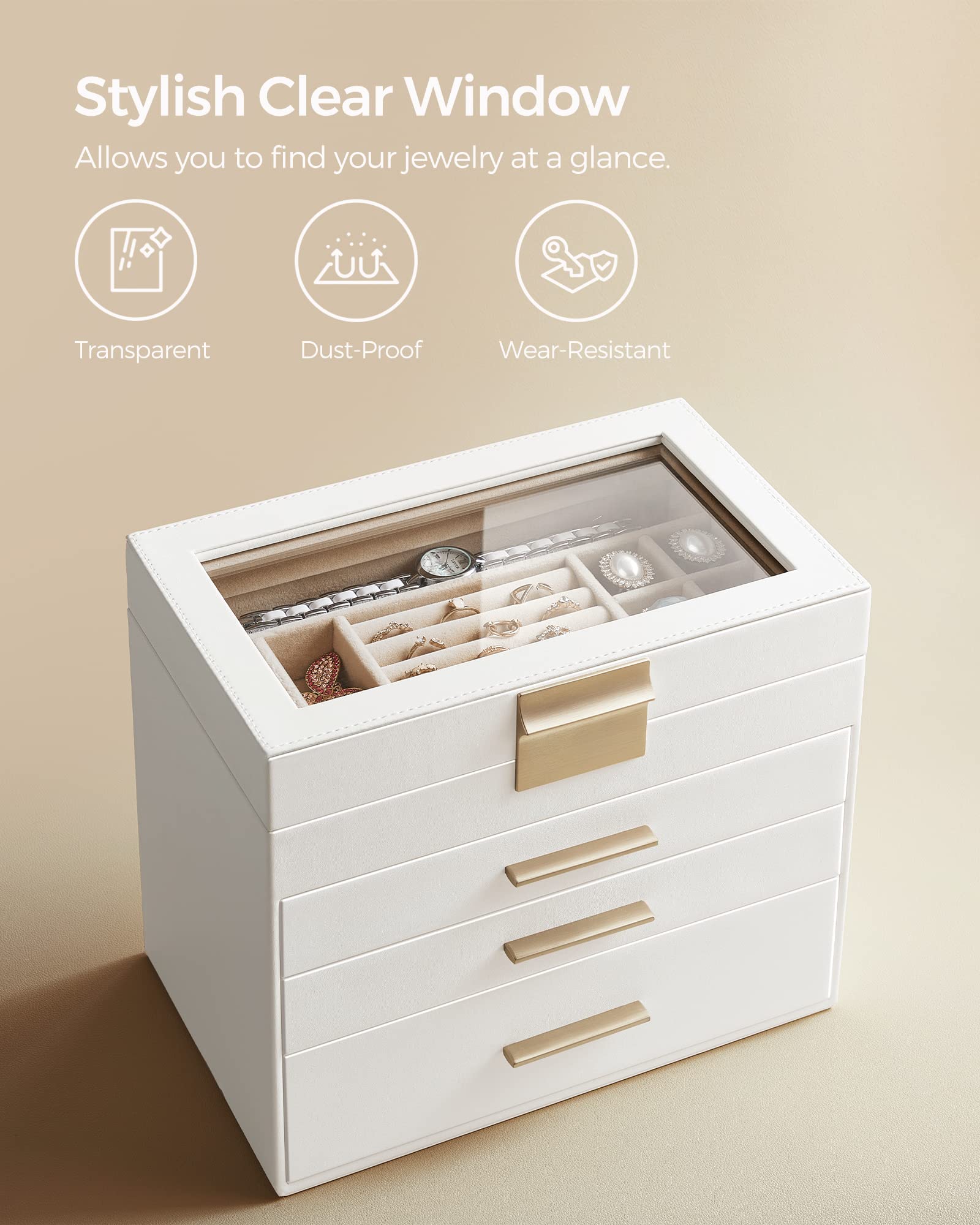 Foto 5 | Joyero Songmics Organizador De 4 Capas Con Tapa De Cristal Y 3 Cajones - Venta Internacional.