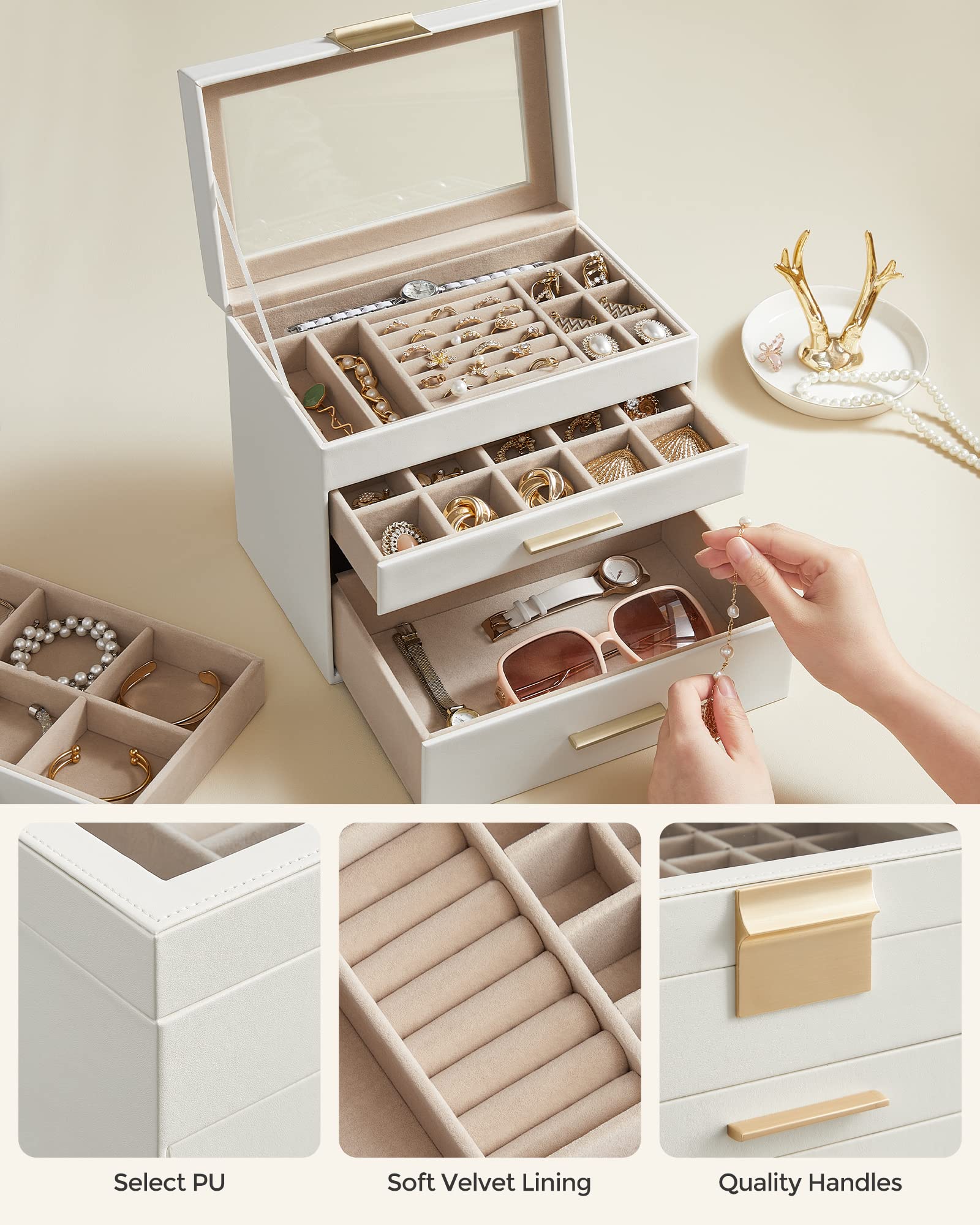 Foto 6 | Joyero Songmics Organizador De 4 Capas Con Tapa De Cristal Y 3 Cajones - Venta Internacional.