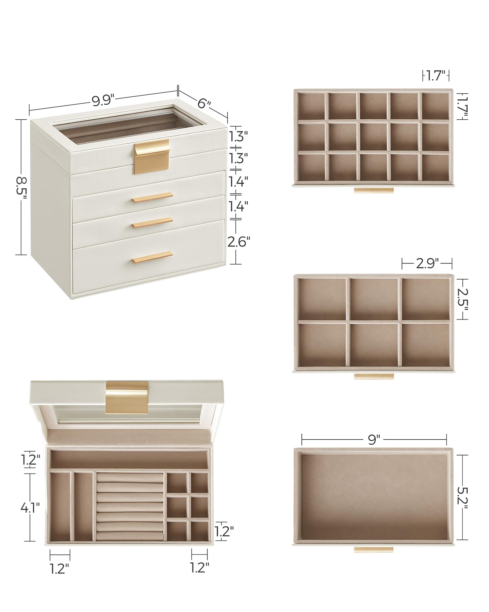Foto 7 | Joyero Songmics Organizador De 4 Capas Con Tapa De Cristal Y 3 Cajones - Venta Internacional.
