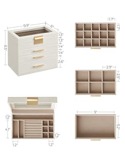 Foto 7 | Joyero Songmics Organizador De 4 Capas Con Tapa De Cristal Y 3 Cajones - Venta Internacional.