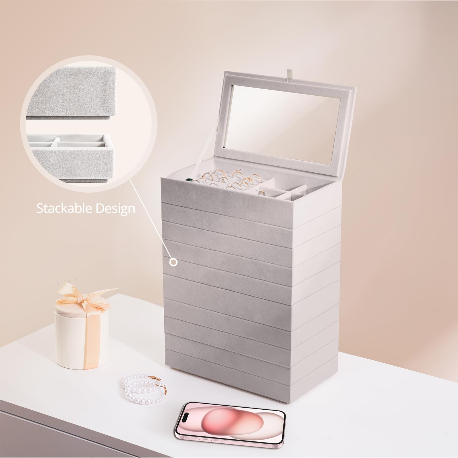 Foto 4 pulgar | Bandeja Organizadora De Joyas Procase, 10 Capas, Terciopelo Gris - Venta Internacional.