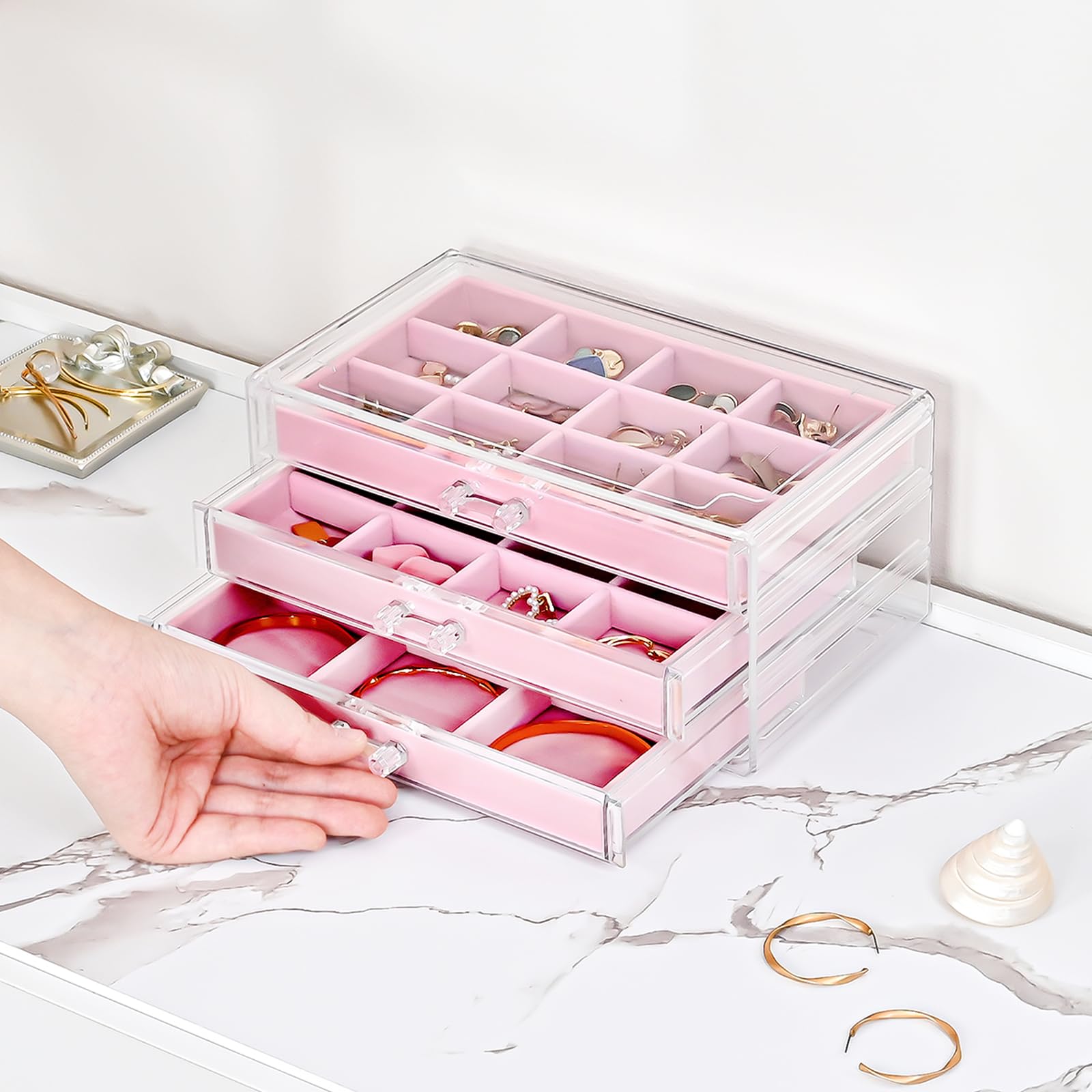 Foto 4 pulgar | Joyero Procase, Organizador De Pendientes, 3 Cajones, Color Rosa - Venta Internacional.