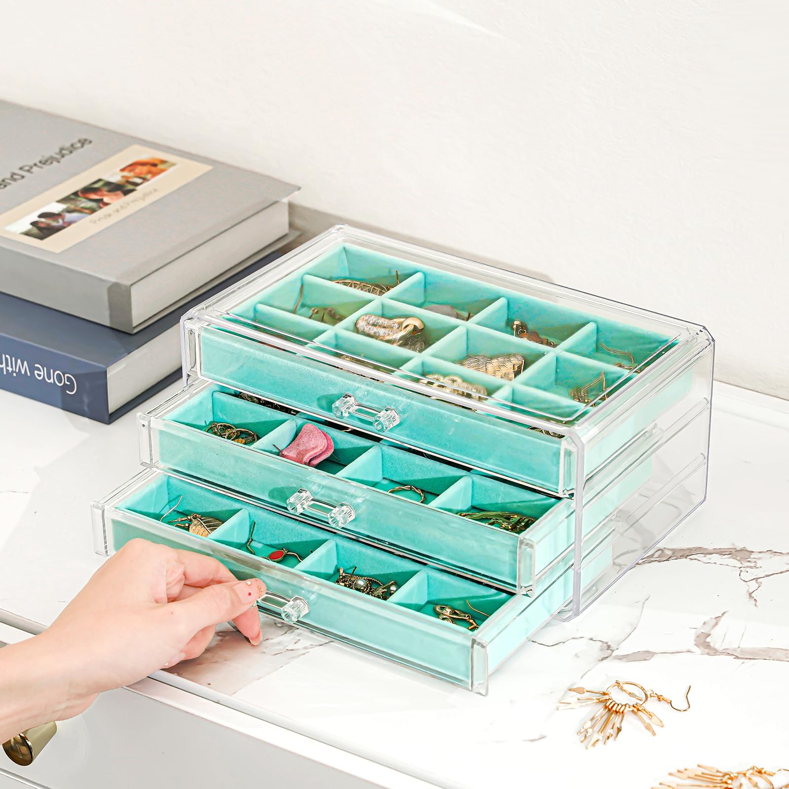Foto 3 | Joyero Procase, Organizador De Pendientes, 3 Cajones, Color Aguamarina - Venta Internacional.