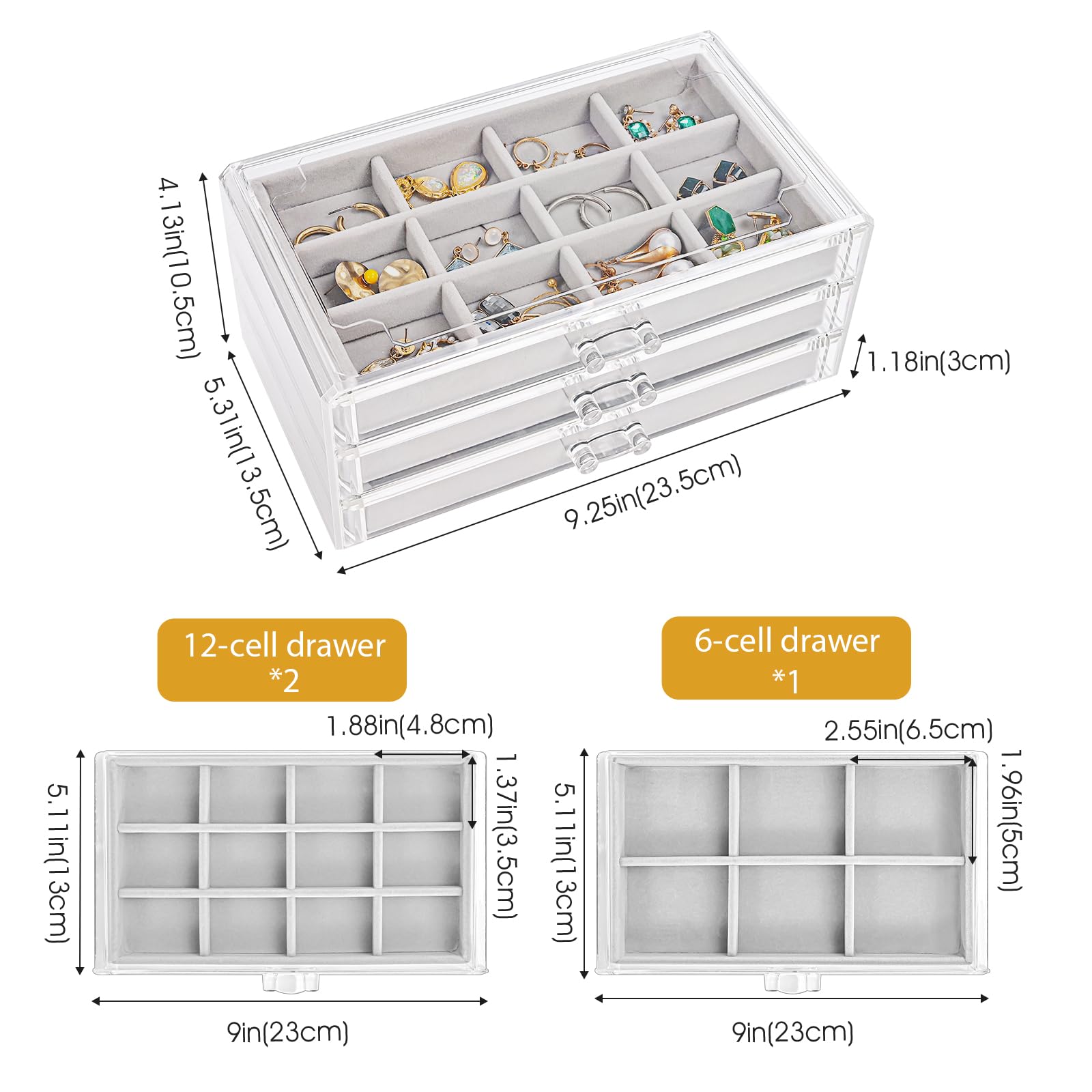 Foto 4 | Joyero Procase Organizador Para Pendientes Con 3 Cajones, Color Gris - Venta Internacional.