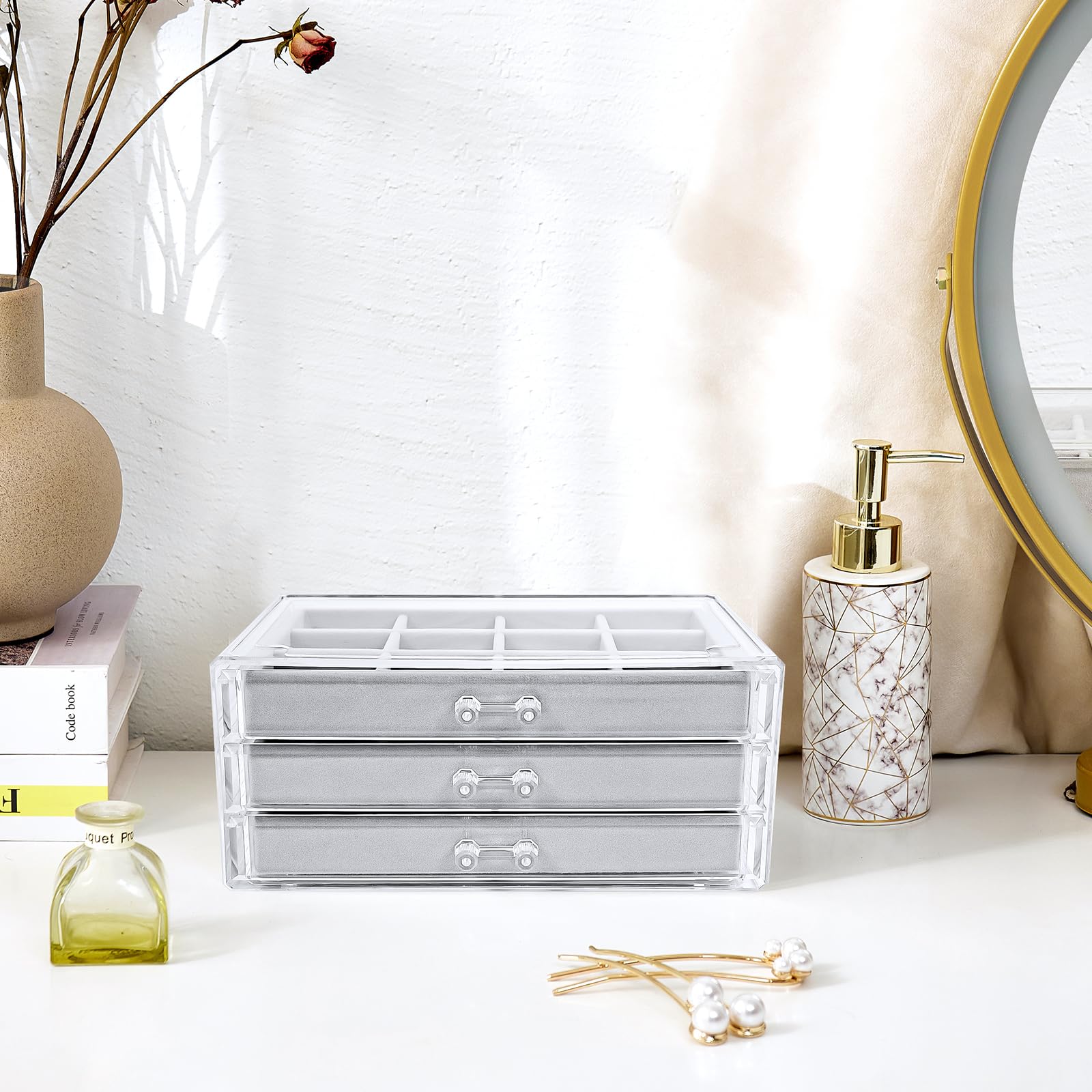 Foto 6 | Joyero Procase Organizador Para Pendientes Con 3 Cajones, Color Gris - Venta Internacional.