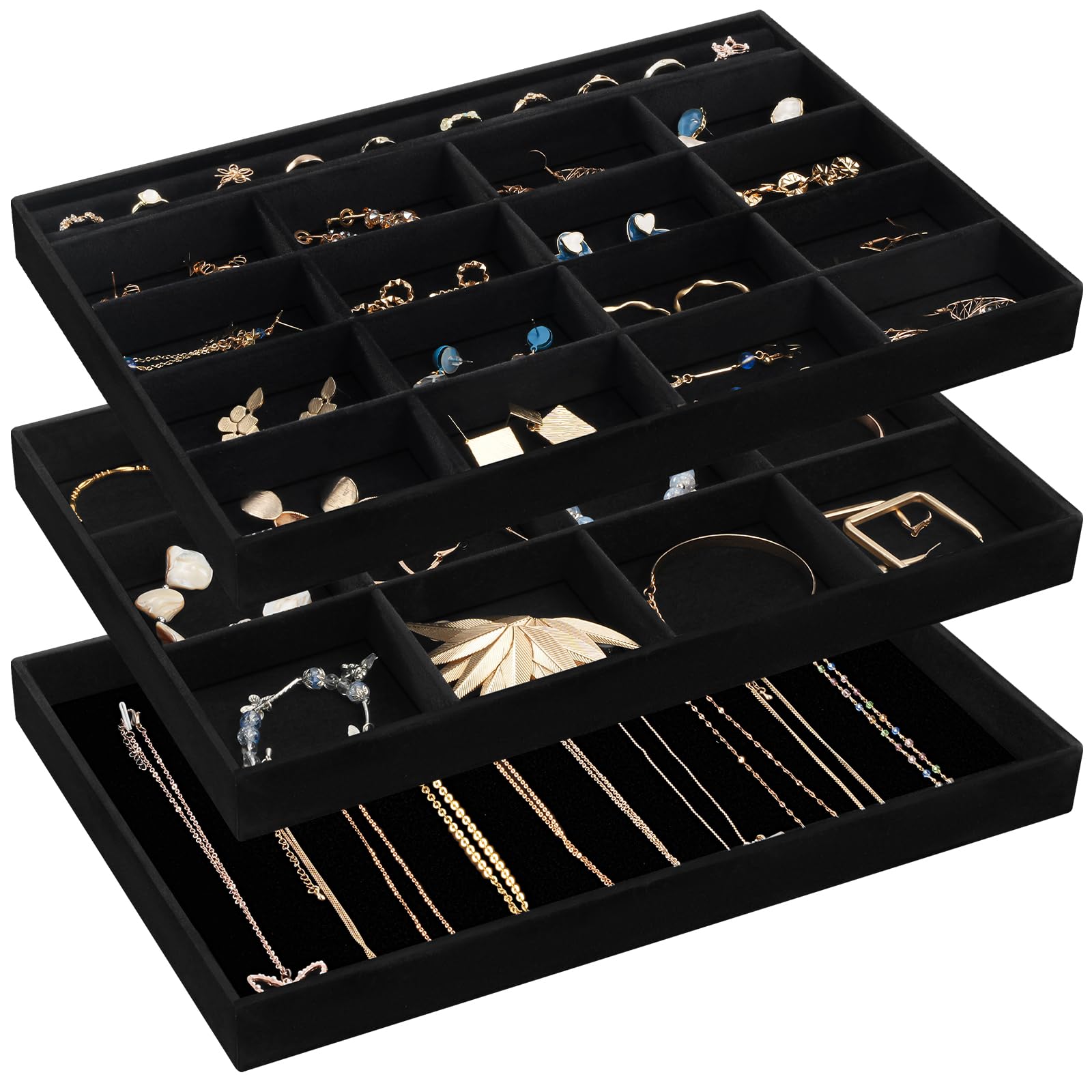 Foto 2 pulgar | Organizador De Joyas Procase, Apilable, Grande, Paquete De 3 Unidades, Terciopelo - Venta Internacional.