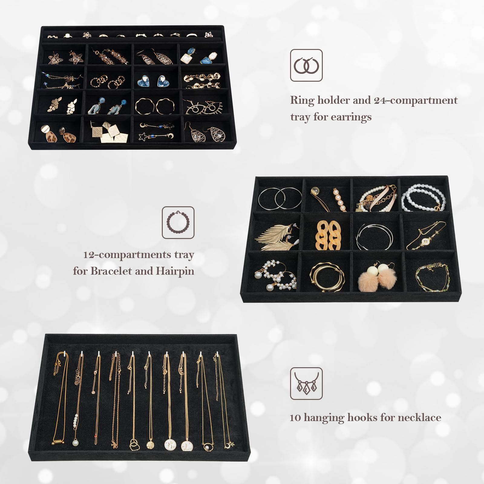 Foto 4 pulgar | Organizador De Joyas Procase, Apilable, Grande, Paquete De 3 Unidades, Terciopelo - Venta Internacional.