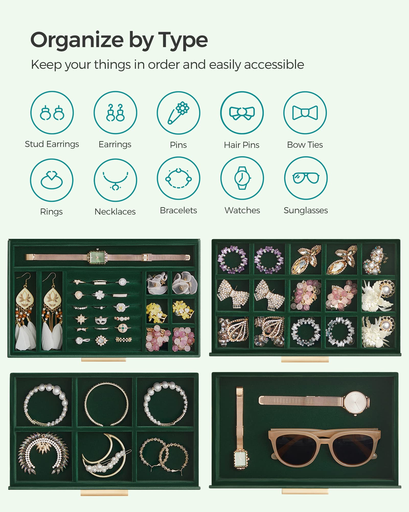 Foto 5 pulgar | Joyero Songmics, Organizador De 4 Capas Con Tapa De Cristal, Color Verde Bosque - Venta Internacional.