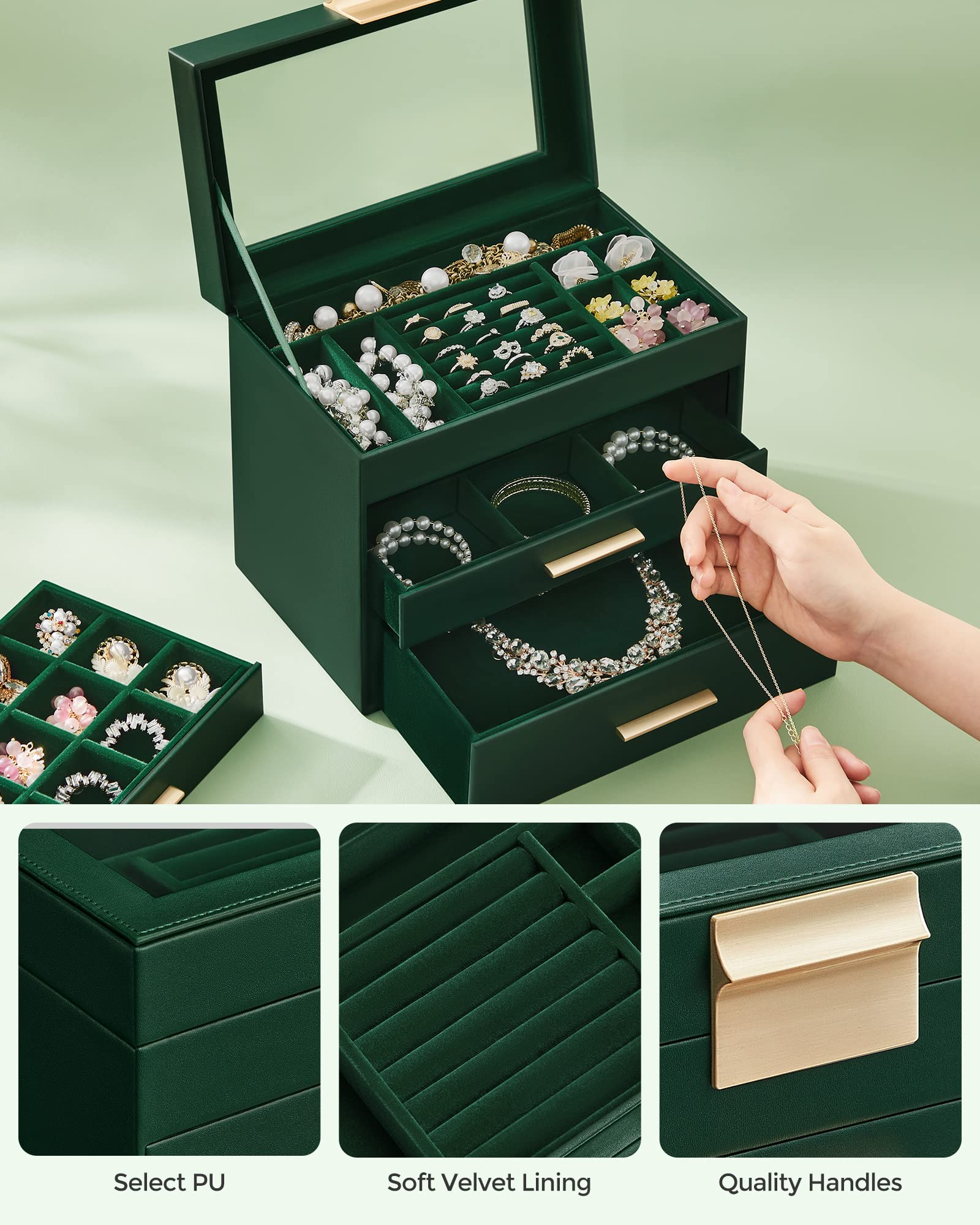 Foto 6 pulgar | Joyero Songmics, Organizador De 4 Capas Con Tapa De Cristal, Color Verde Bosque - Venta Internacional.