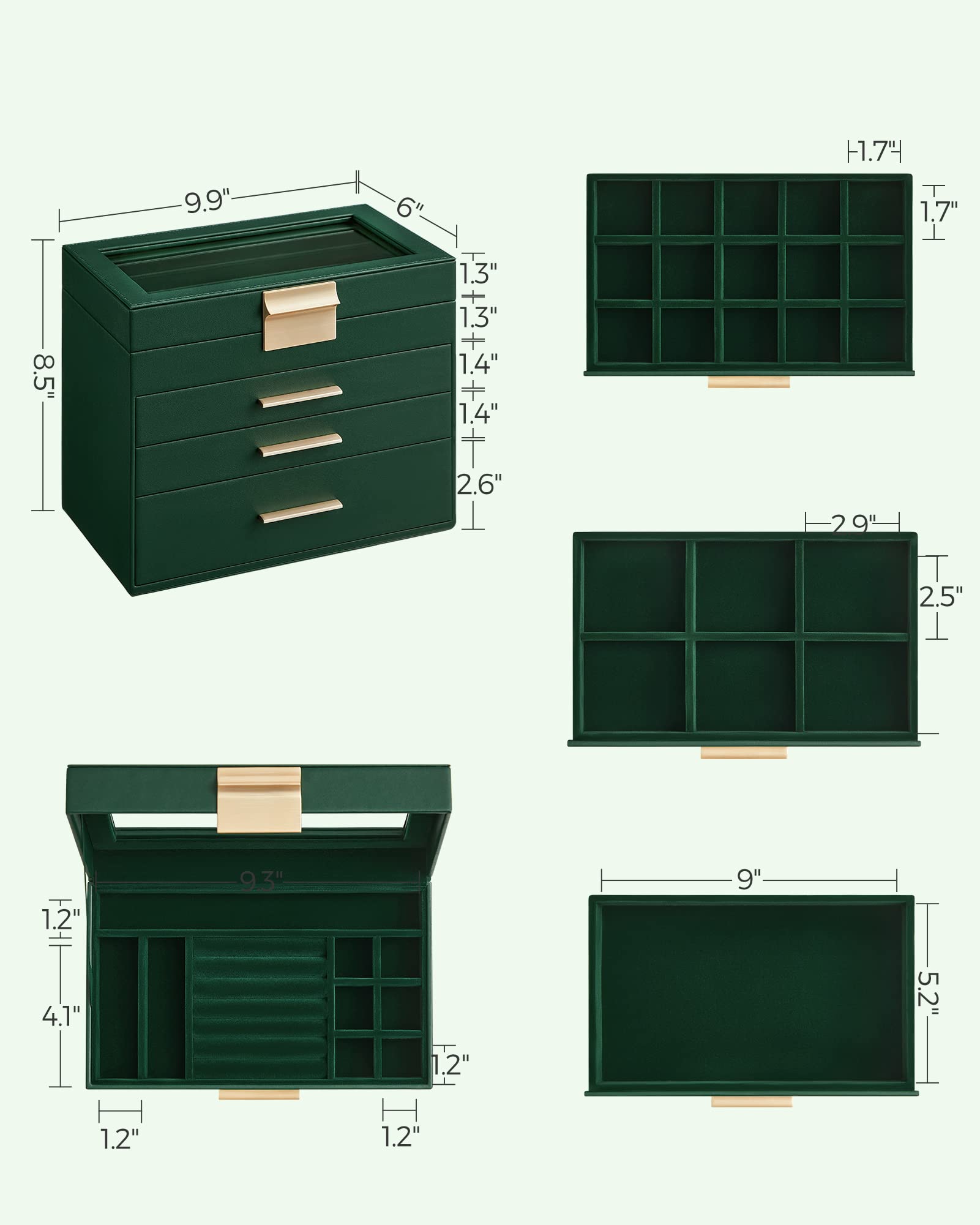 Foto 6 | Joyero Songmics, Organizador De 4 Capas Con Tapa De Cristal, Color Verde Bosque - Venta Internacional.