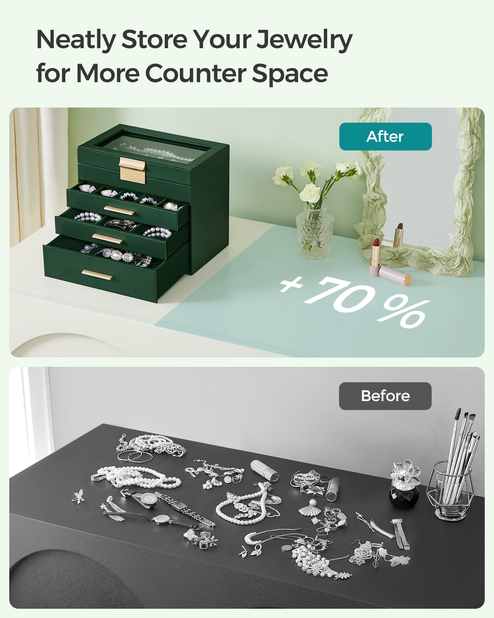 Foto 7 | Joyero Songmics, Organizador De 4 Capas Con Tapa De Cristal, Color Verde Bosque - Venta Internacional.