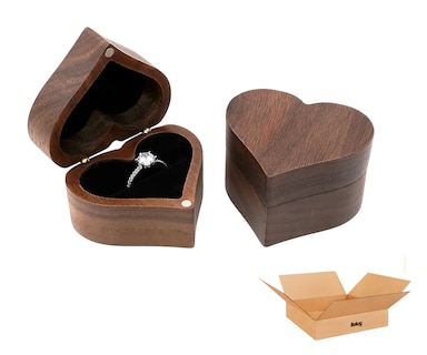 Foto 1 | Caja Corazón Belug De Madera Nogal Para Anillos De Boda Compromiso Cafe Oscuro Negro